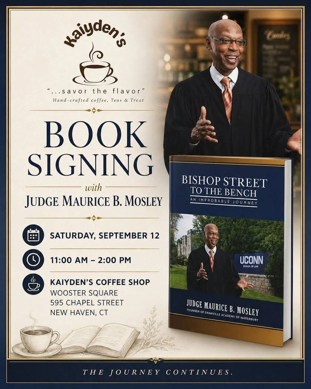 Book Signing with Judge Maurice B. Mosley at Kaiyden's Coffee Shop This Saturday