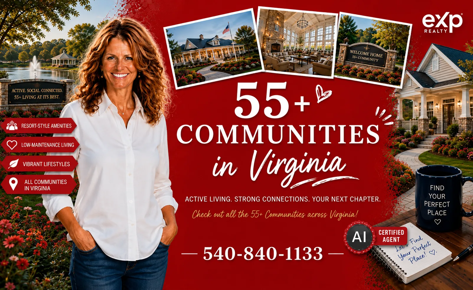 Scenic Virginia landscape with rolling hills, waterways, and sunset views