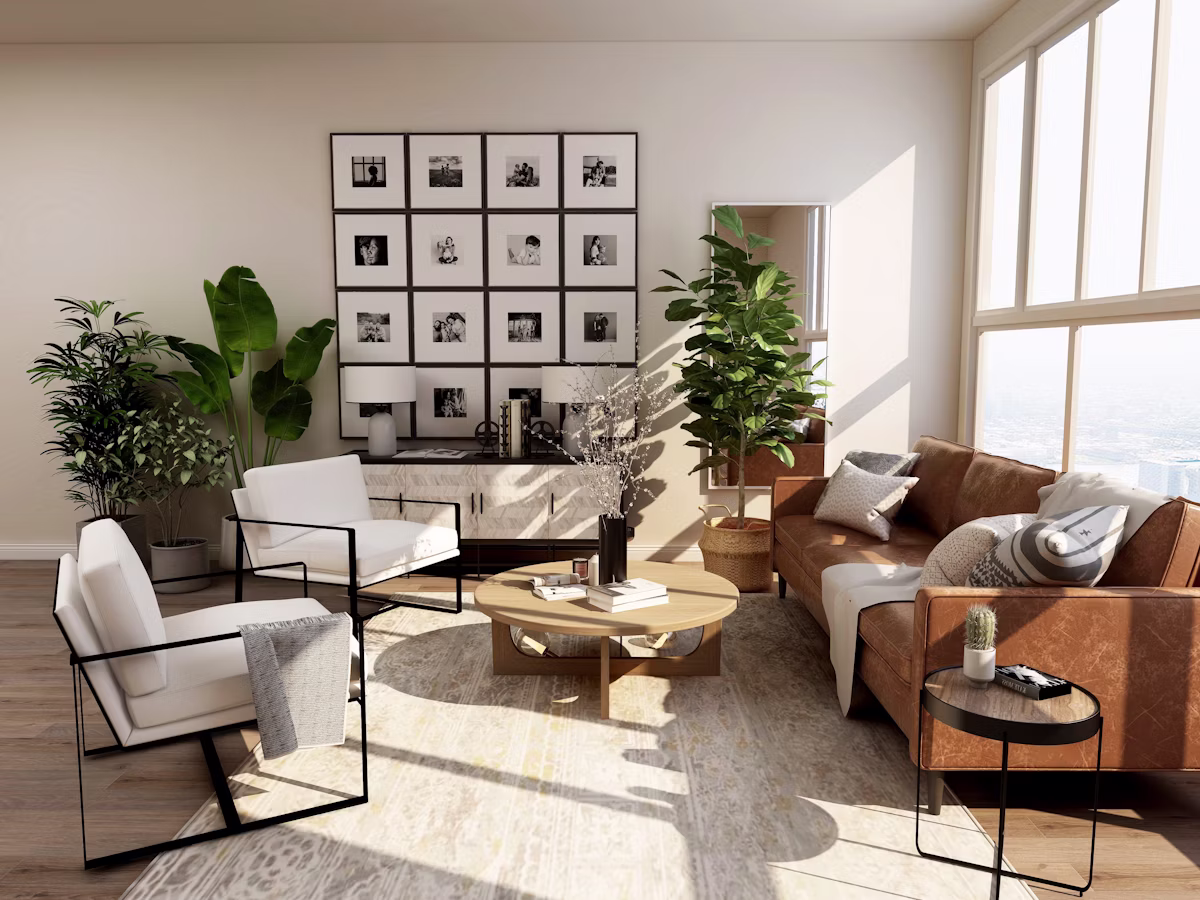 Light-filled living room with modern furnishings