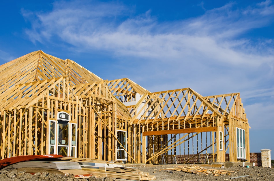 Home under construction in the framing stage in Colorado Springs
