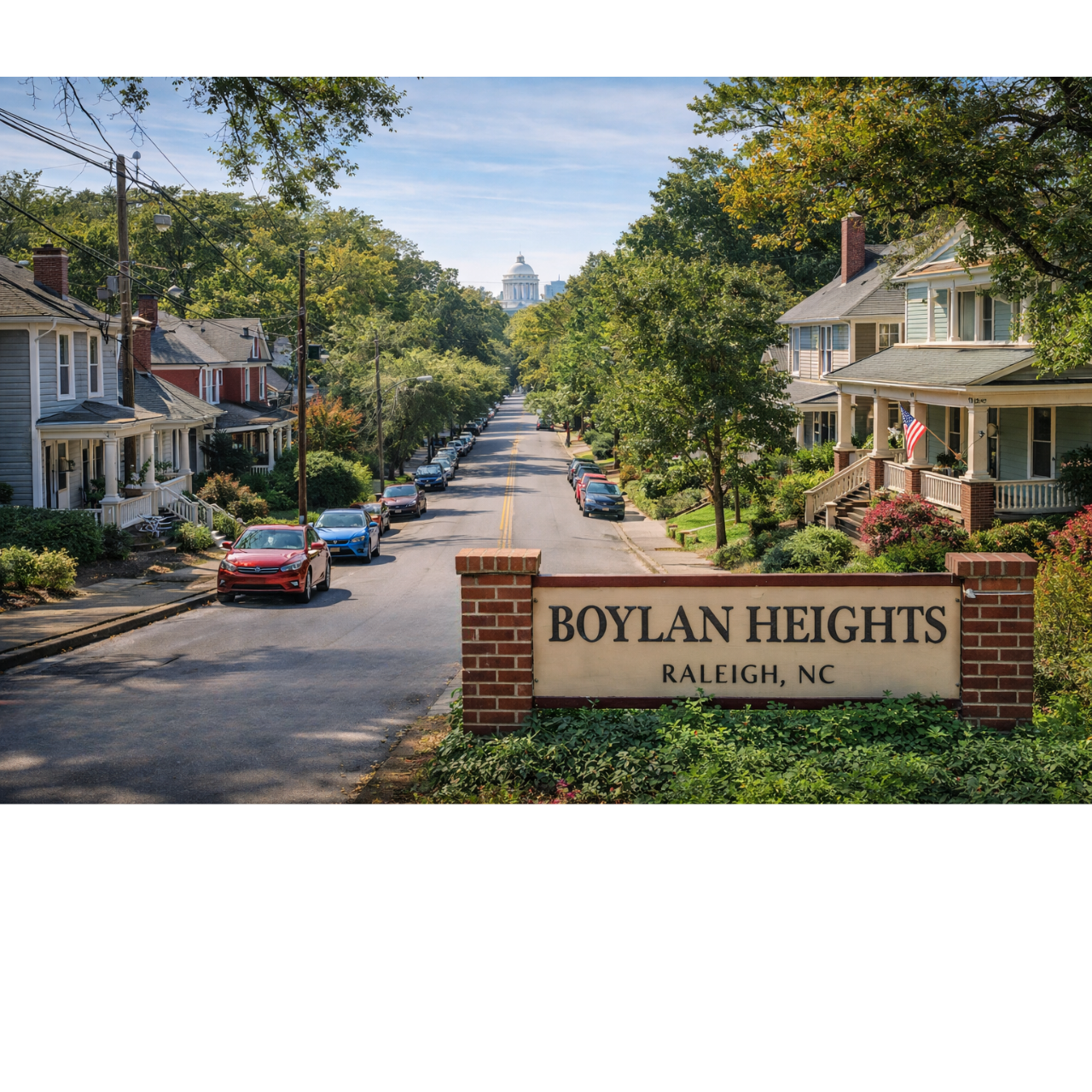 Historic Boylan Heights neighborhood in Raleigh with tree-lined streets and bungalows