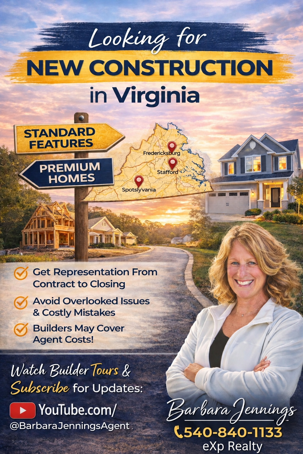 Barbara Jennings' new construction in Virginia flyer: get representation from contract to closing, with her contact details