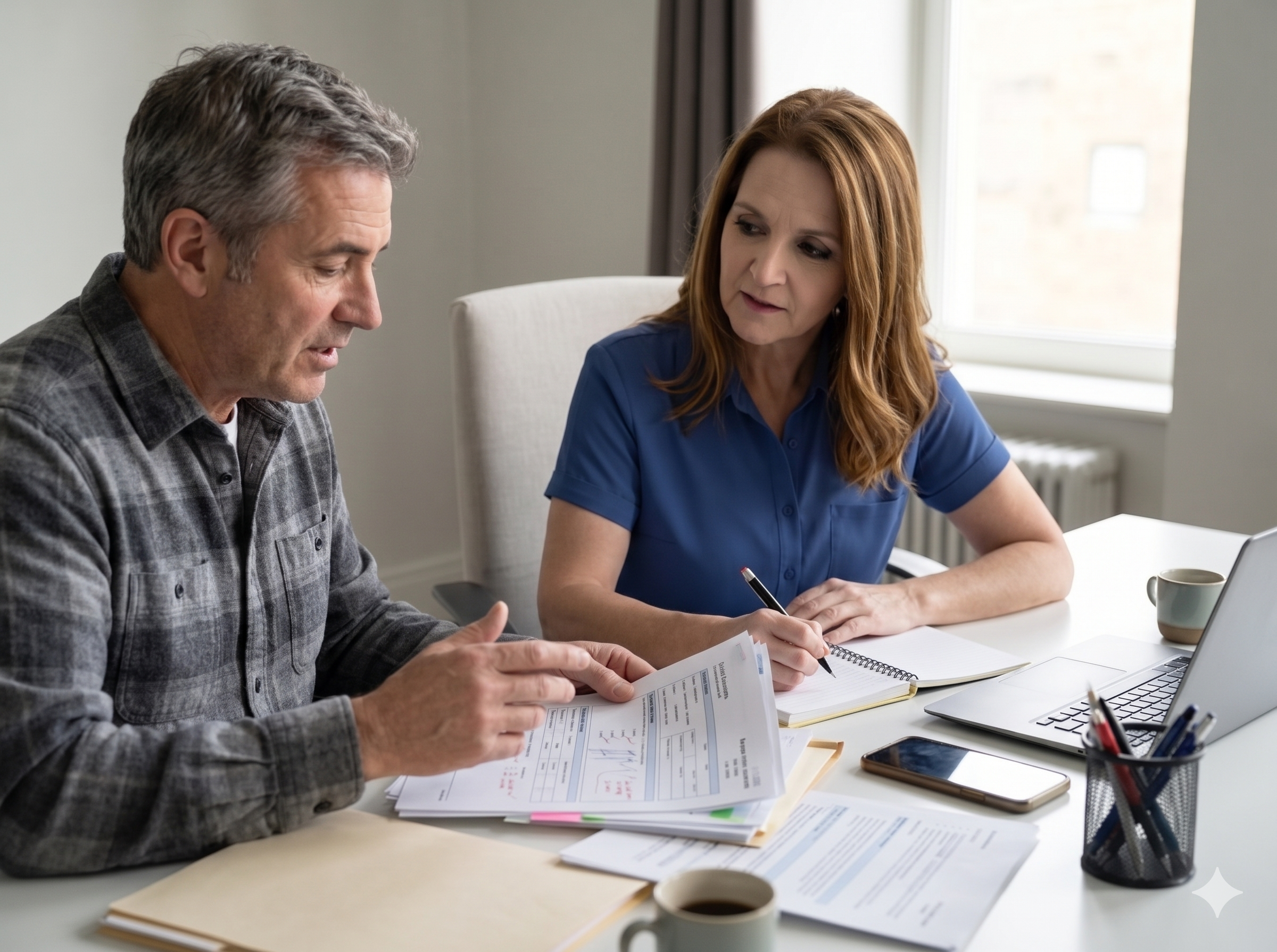 Diane Hibbs meeting with a seller client at a desk