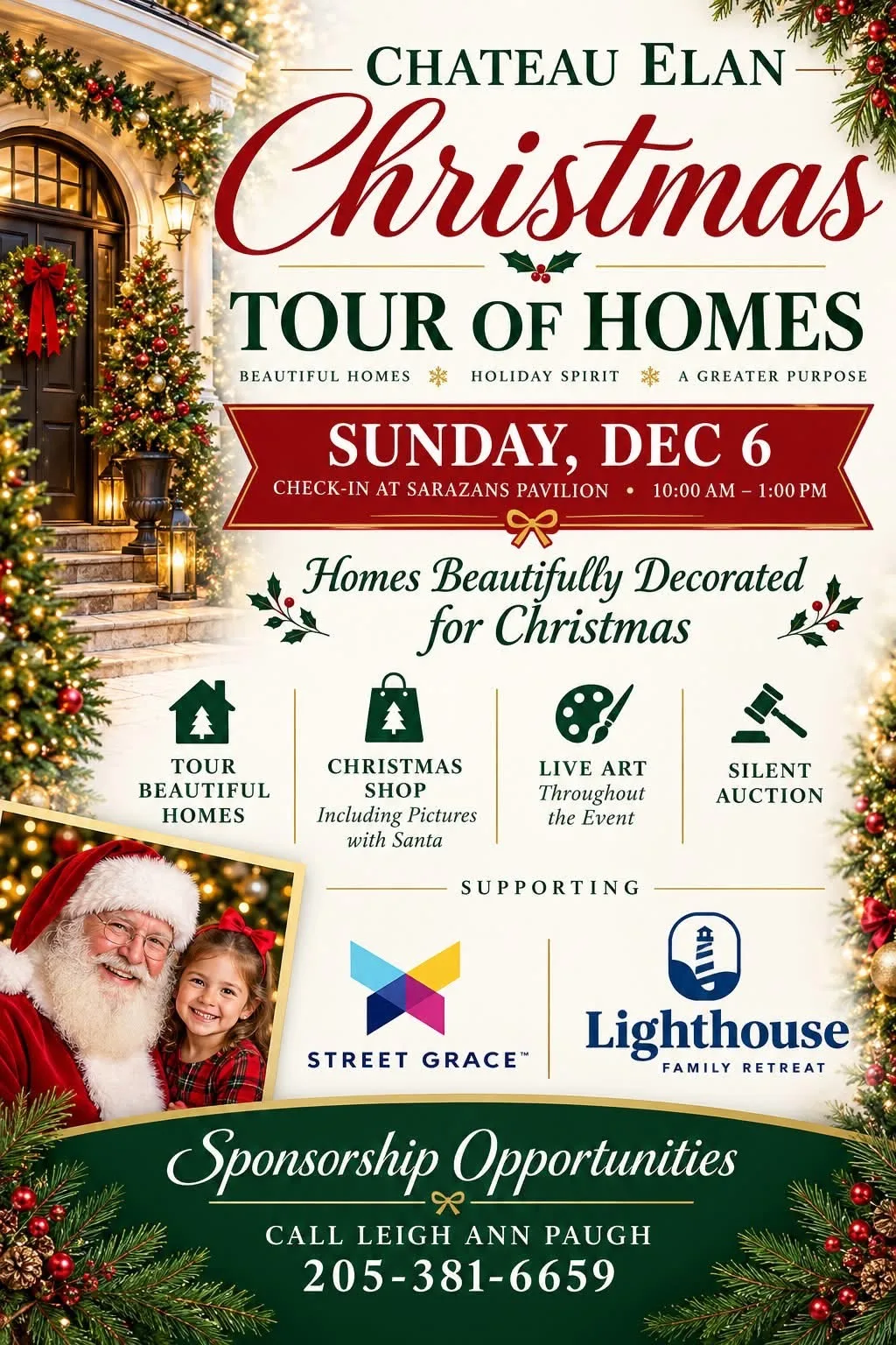 Christmas Tour of Homes charity event flyer at Chateau Elan announcing Sunday, December 6