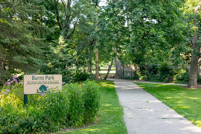 Burns Park entrance sign in Ann Arbor