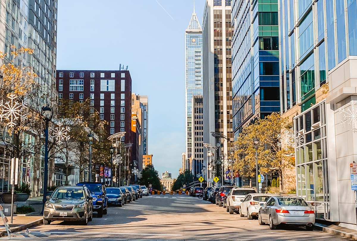 Raleigh, North Carolina skyline at golden hour