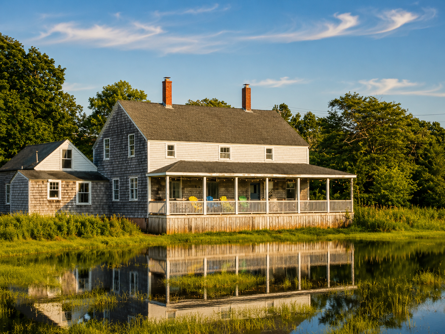 Historic sea captain's house on the Essex River in Essex, Massachusetts
