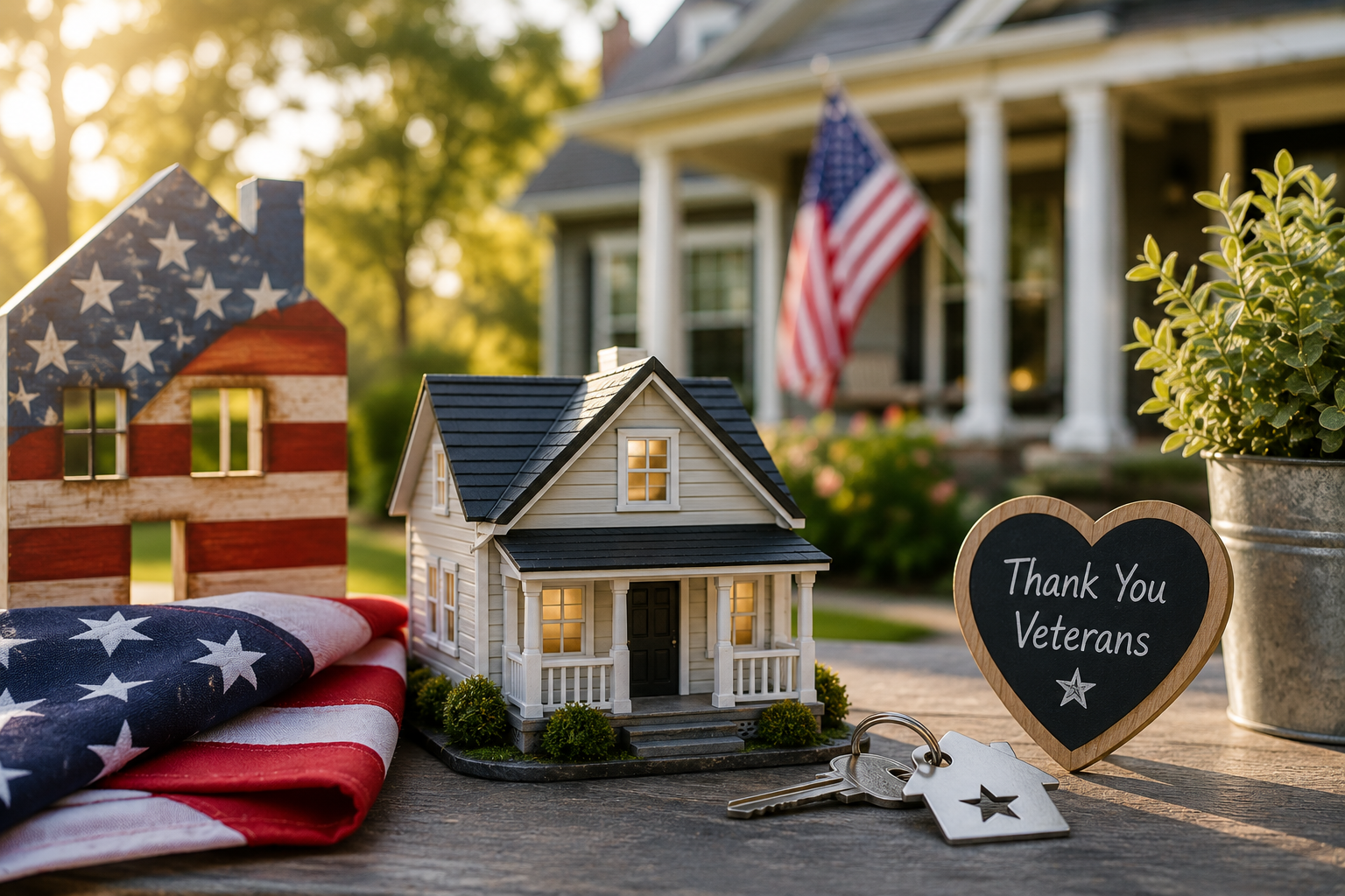 American flag and military-themed home imagery for the Veteran Home Buyer Program