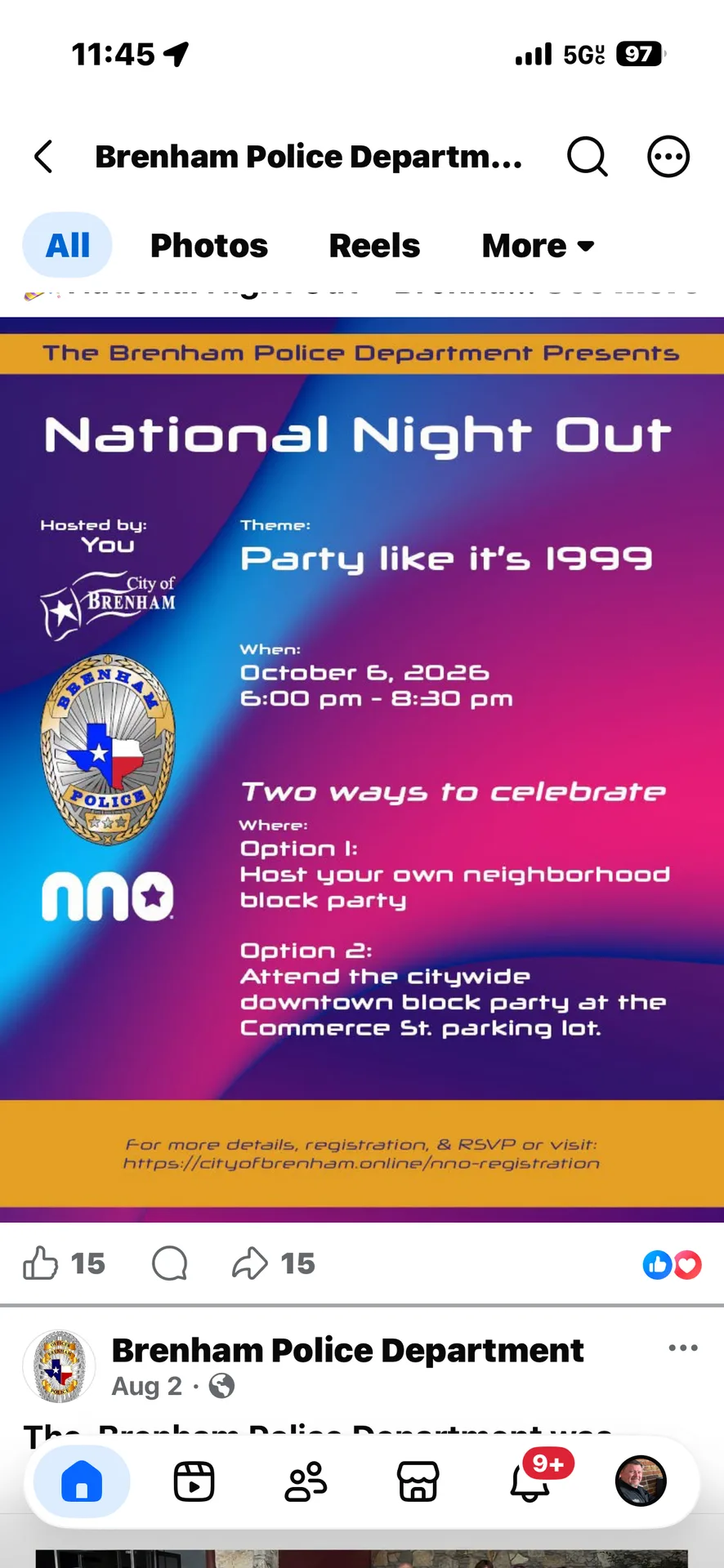 National Night Out flyer in Brenham, Texas