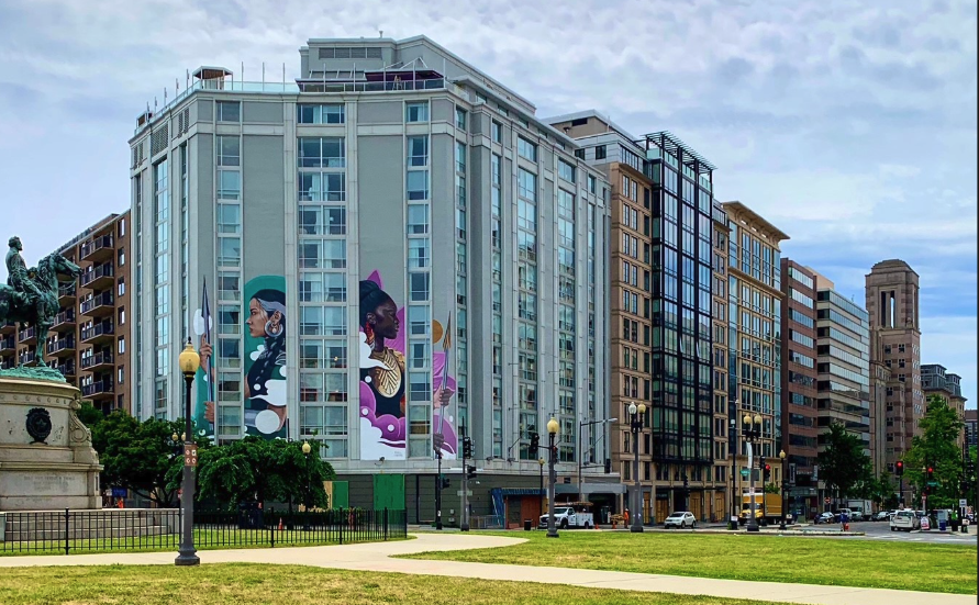 Logan Circle row houses and restaurants in Washington DC