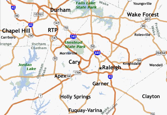 Research Triangle region map - click to enlarge