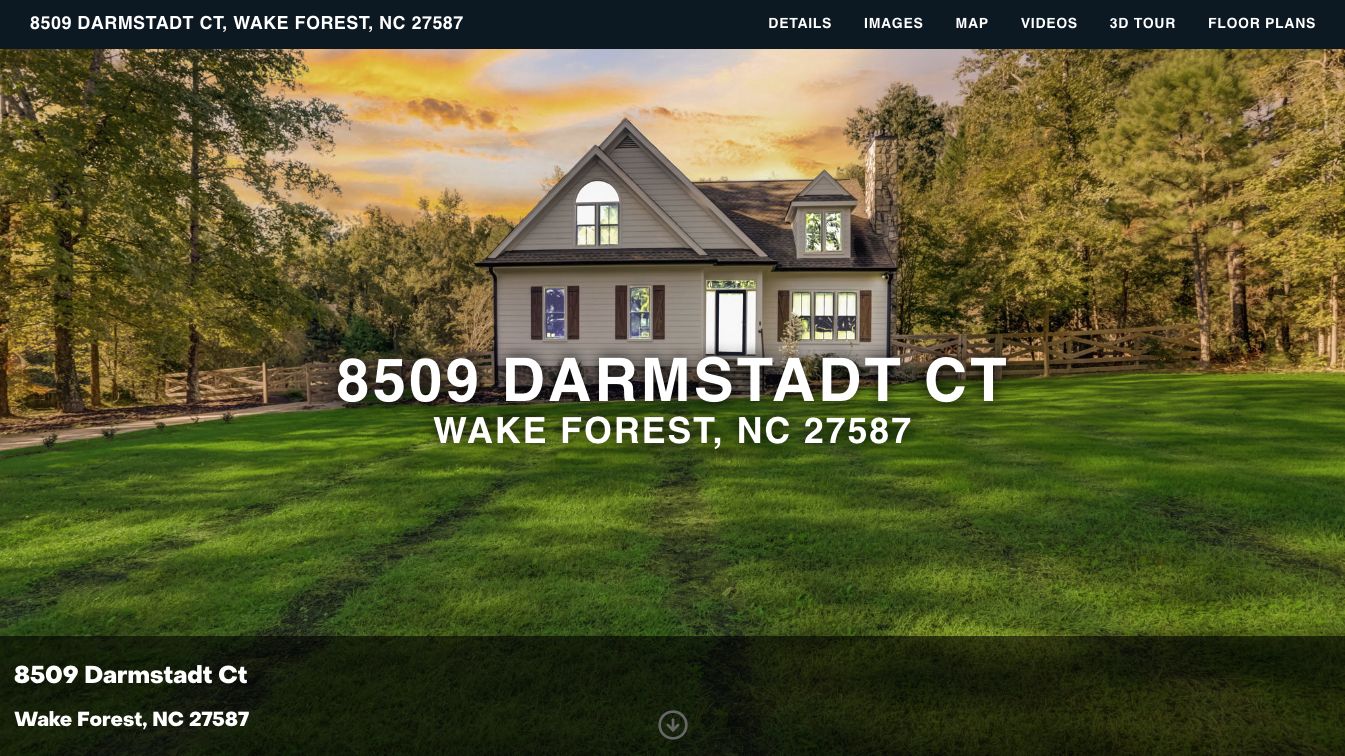Wake Forest property website screenshot showing a custom-built listing site for a Sold Zero Commission client