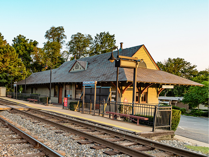The MARC train station in Kensington, Maryland