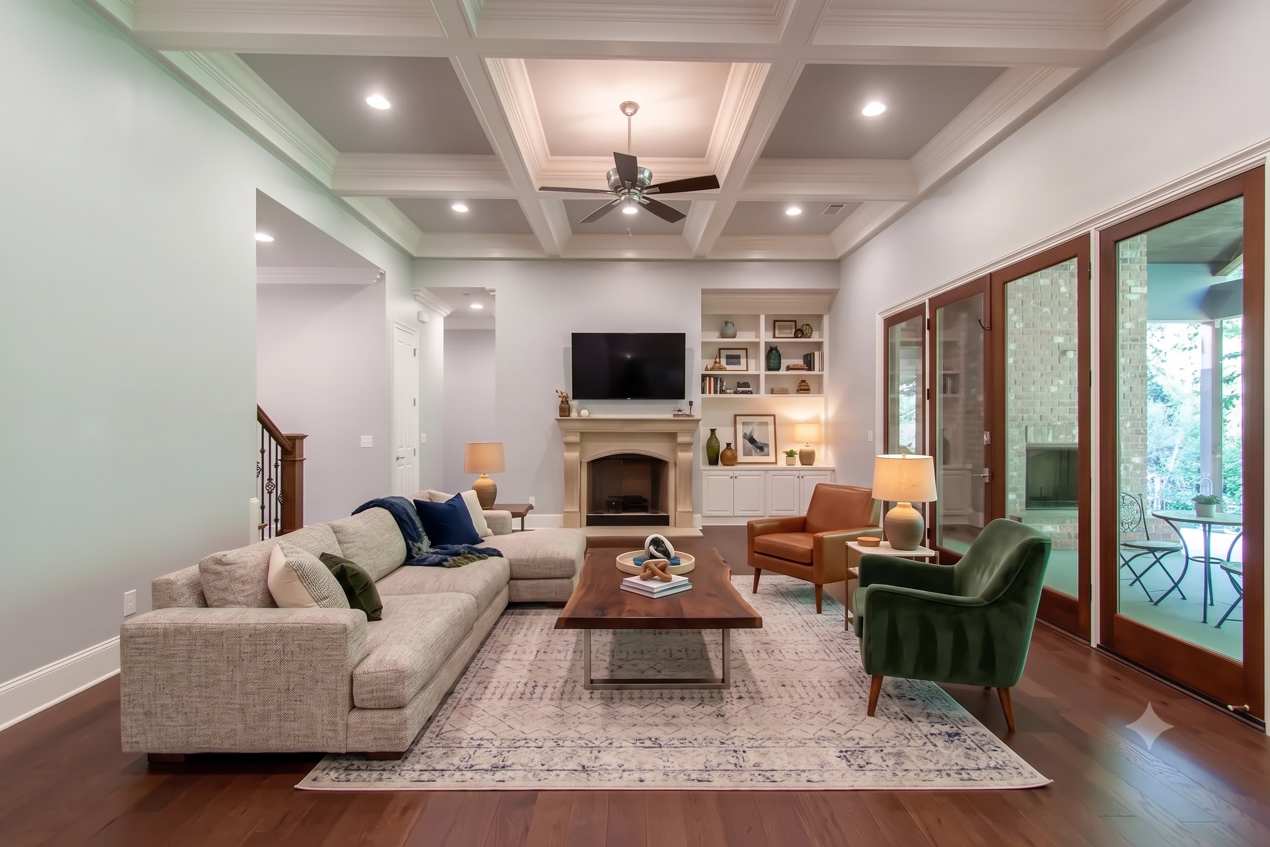 Virtually staged living room with modern furnishings