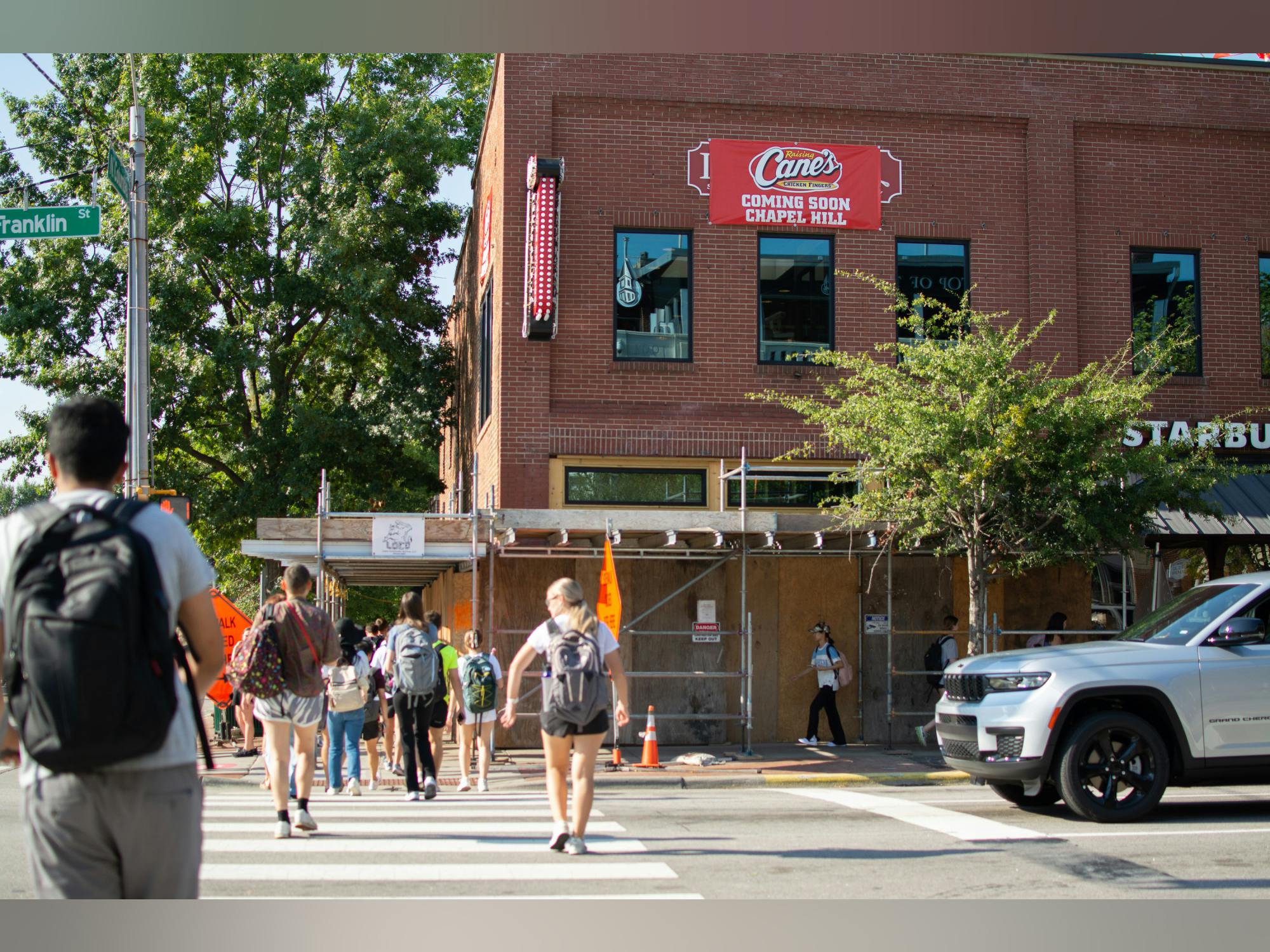 Pedestrian streetscape on Franklin Street in Chapel Hill NC