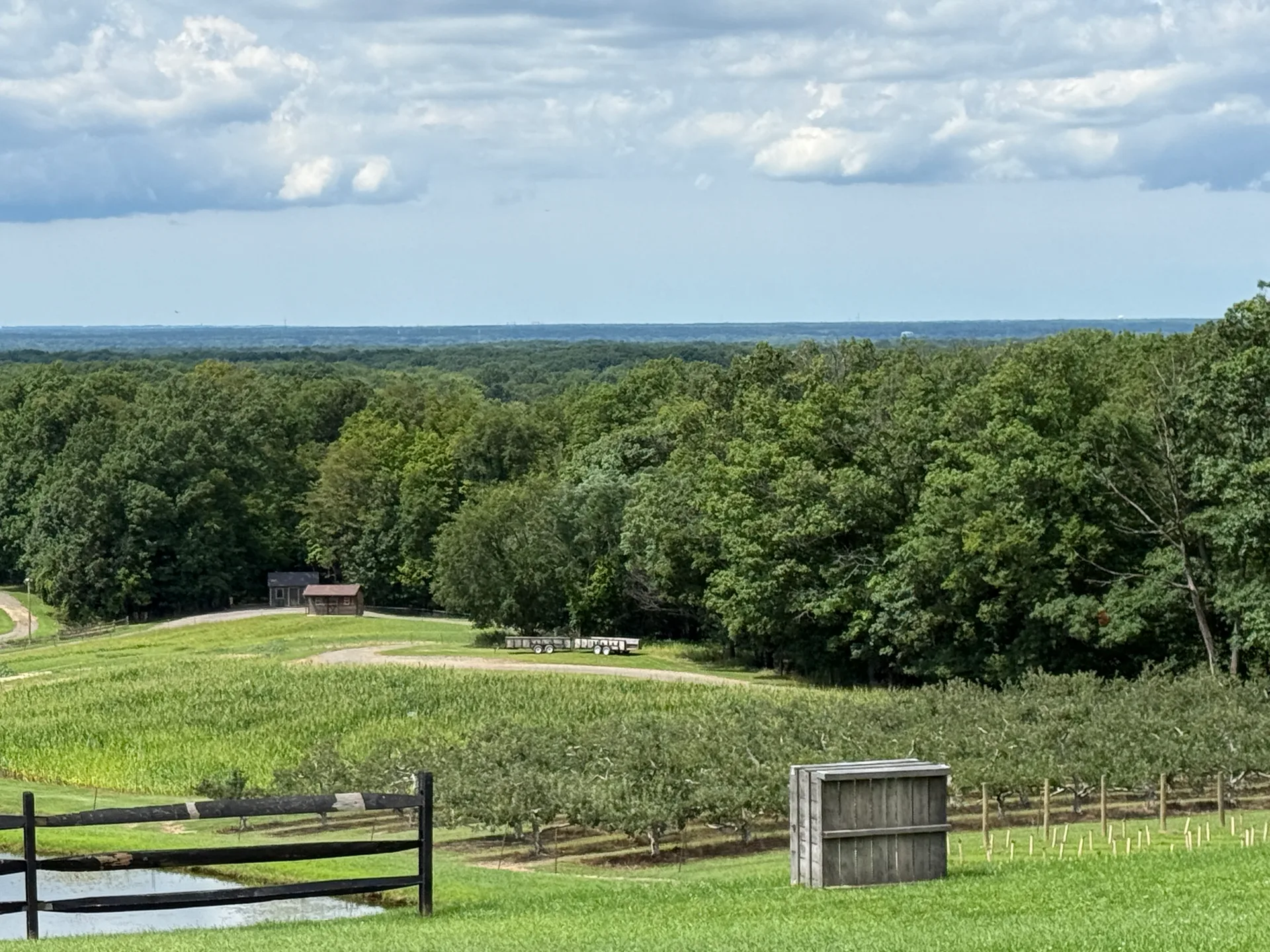 Orchard with pond and scenic landscape at Mapleside Farms in Brunswick, Ohio