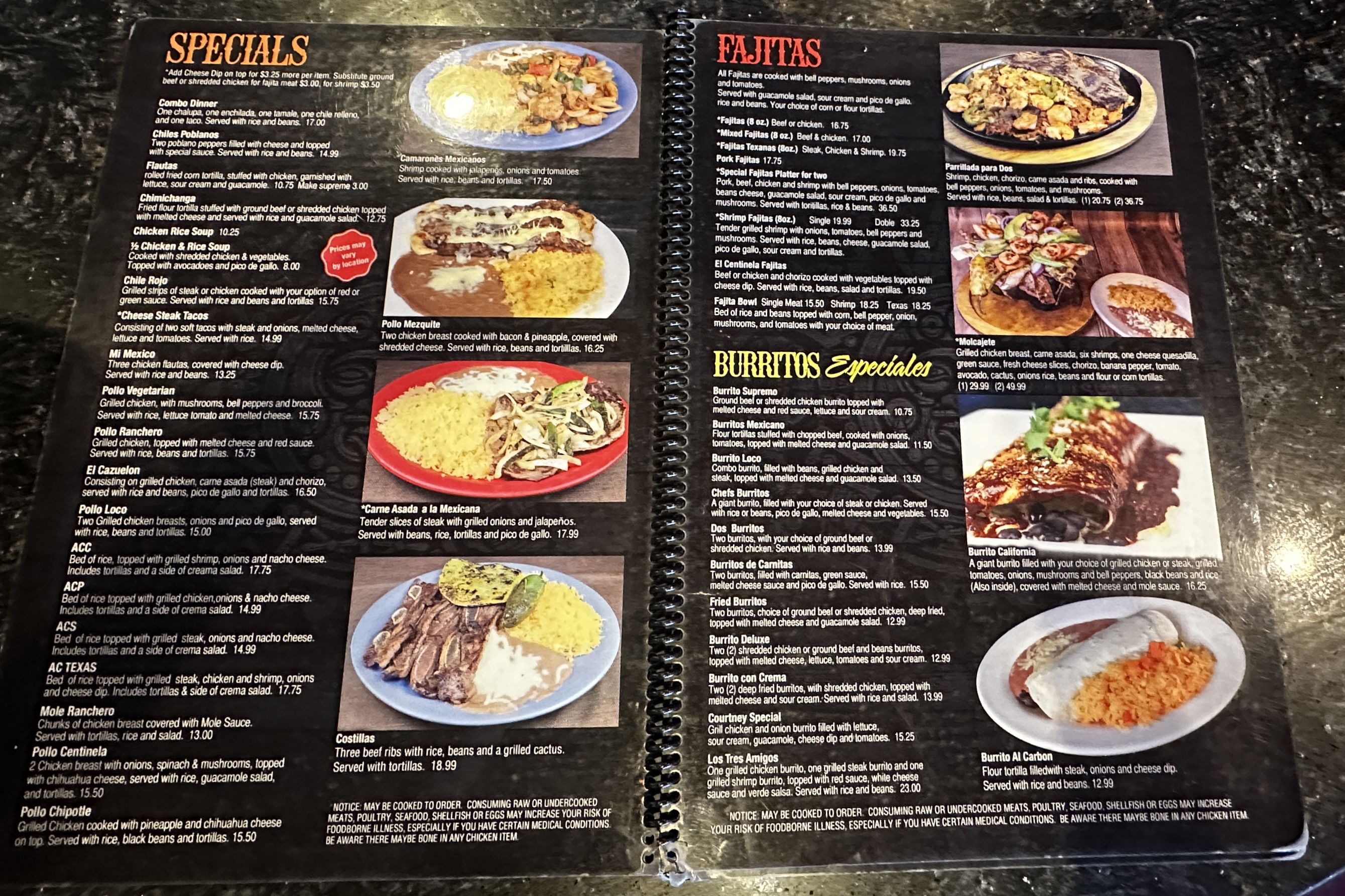 Menu items and specials at El Centinela Mexican restaurant in Flowery Branch Georgia