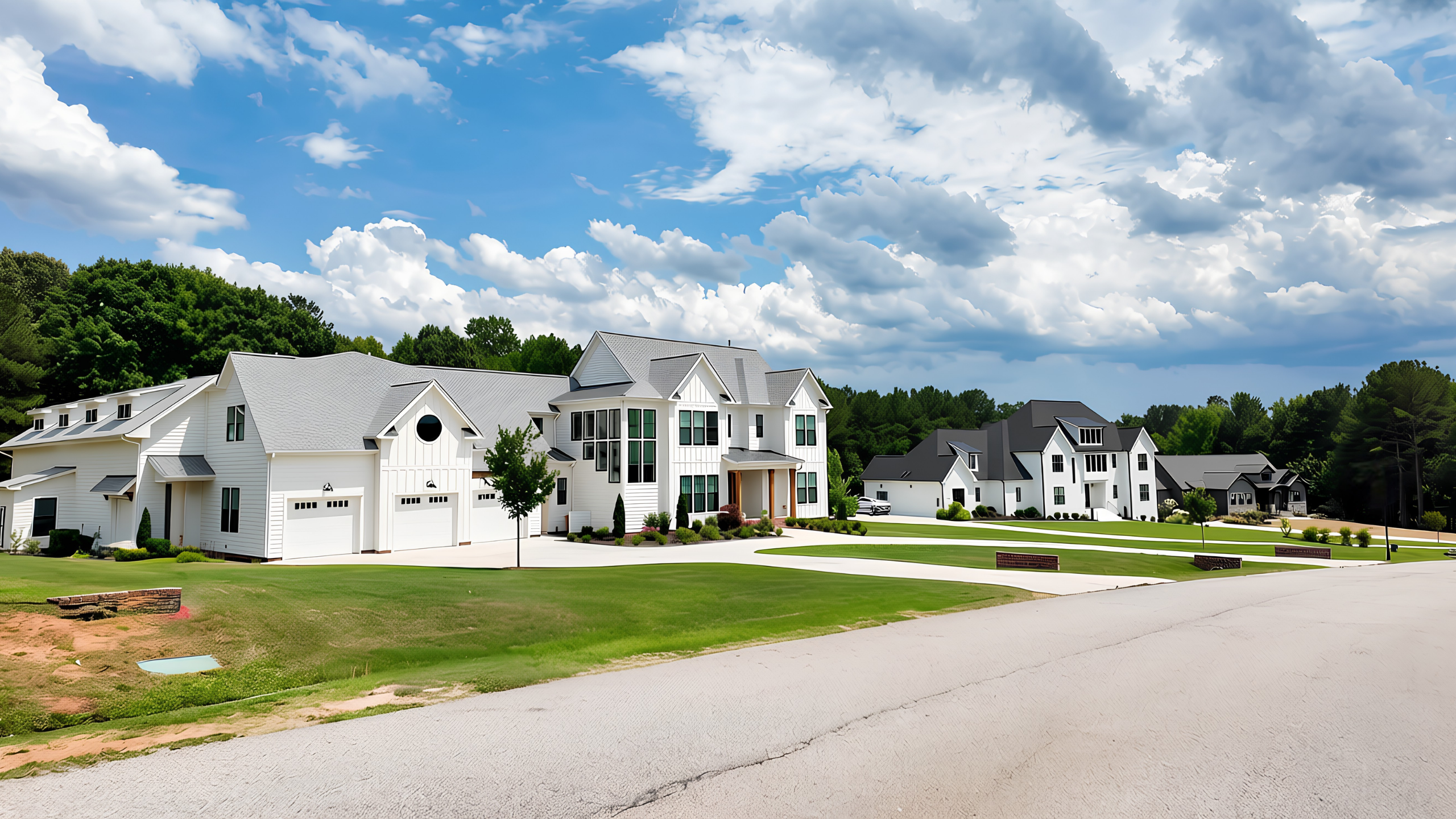 Three homes lined up in the Portofino community