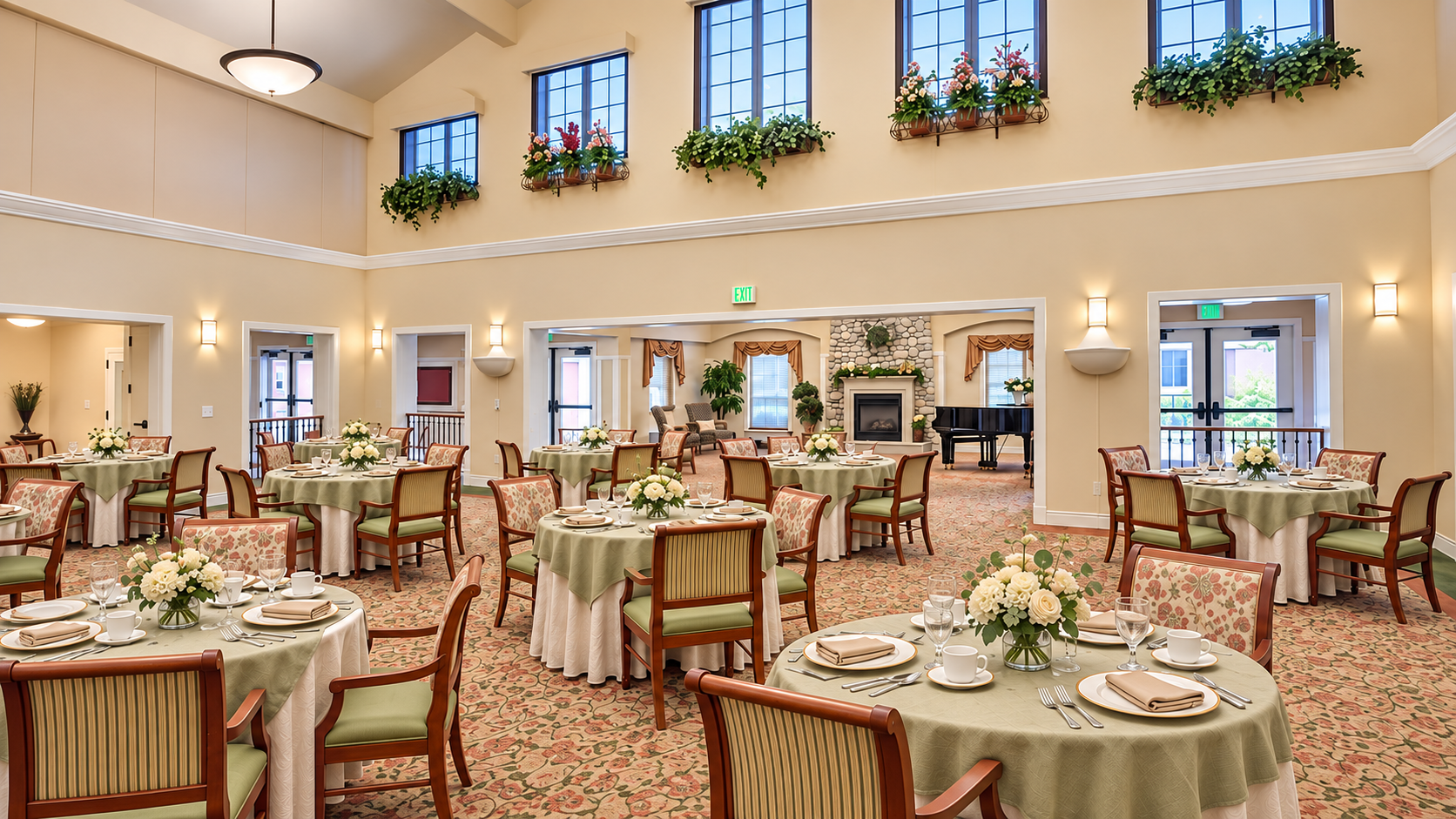 Clubhouse dining room at Eskaton Village Roseville, the 55+ active adult community's main gathering space