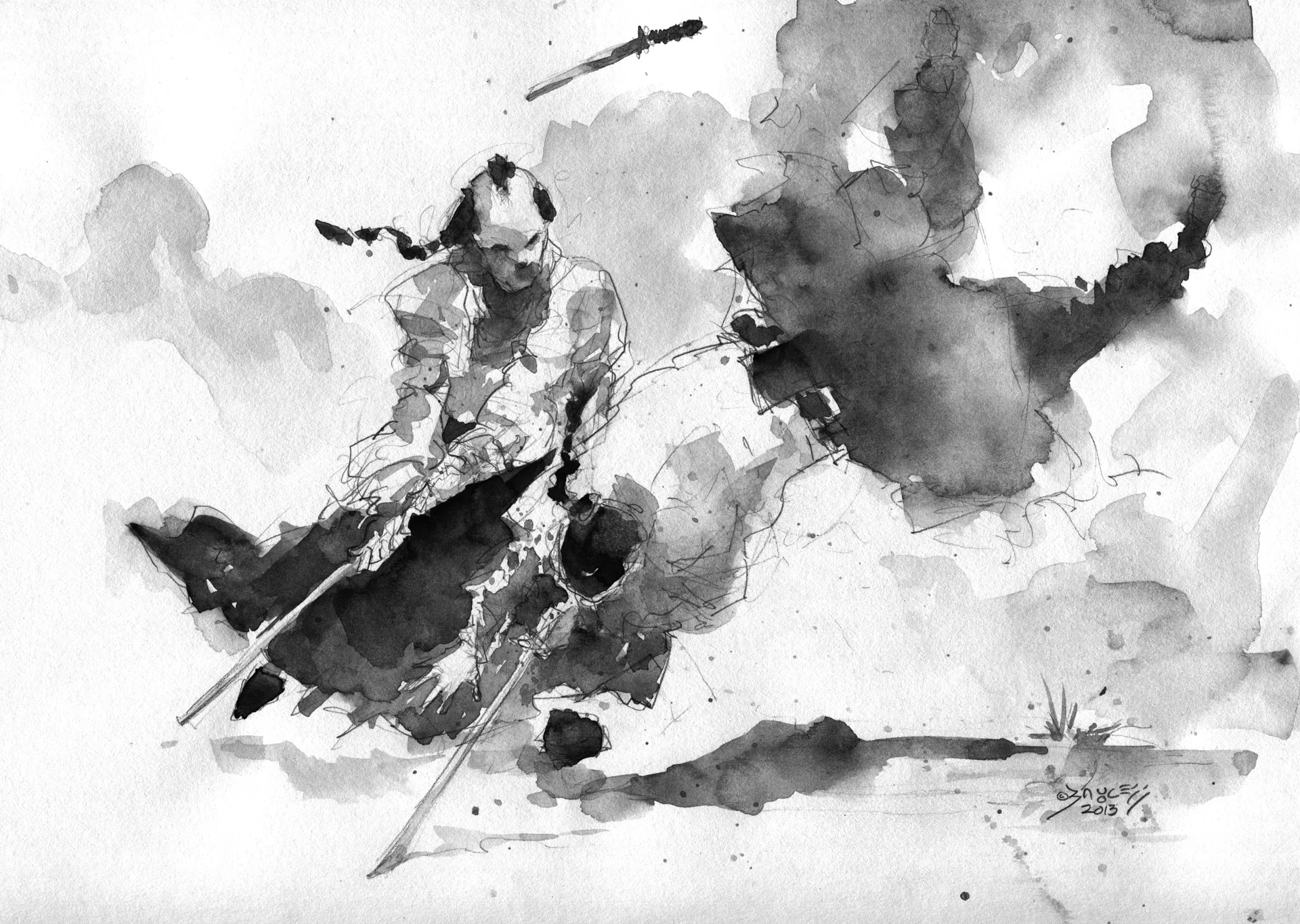 Musashi's Defeat, an original painting by Walt Bayless