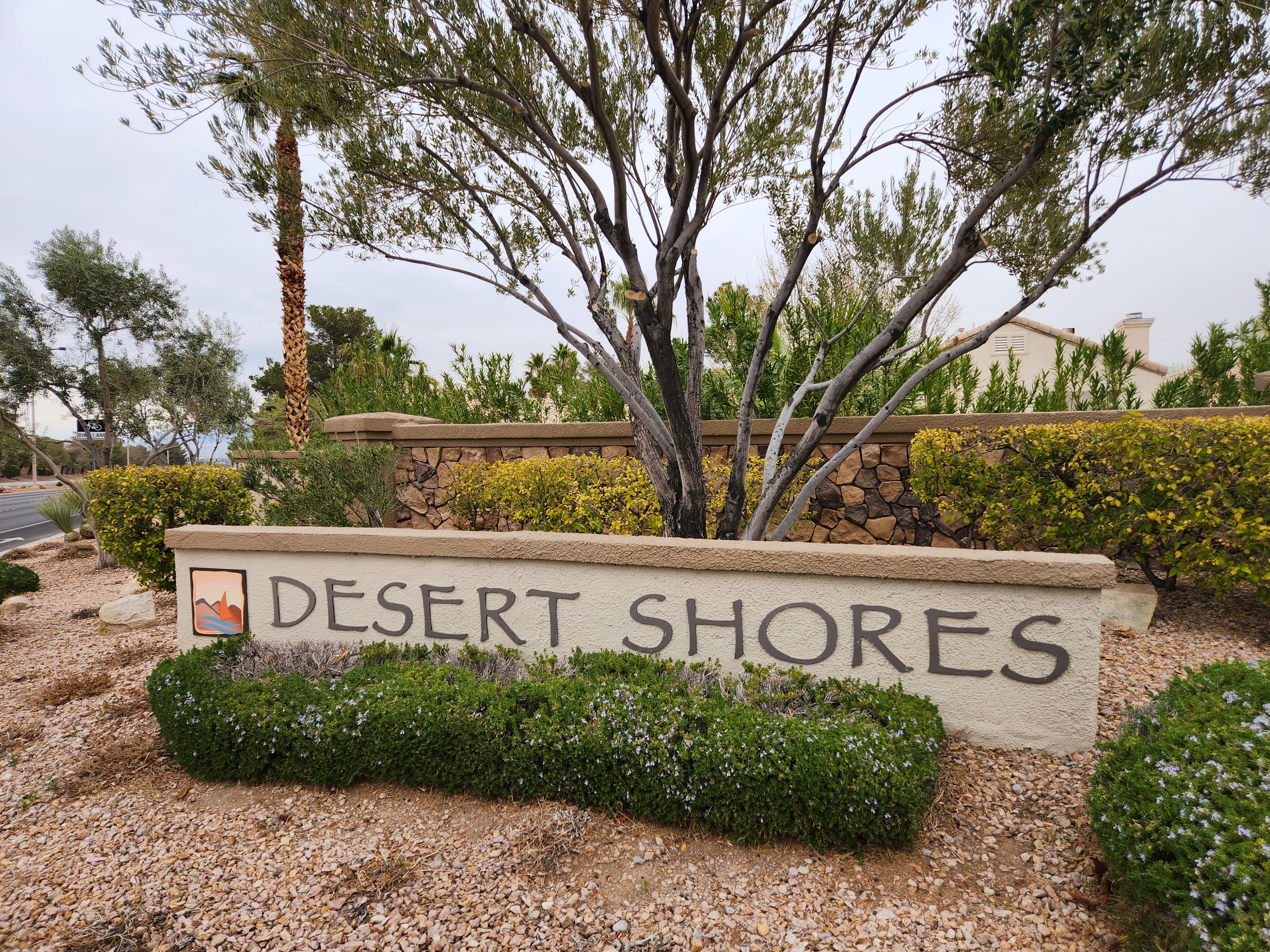 Scenic view of Desert Shores community in Las Vegas featuring lakeside living and residential homes