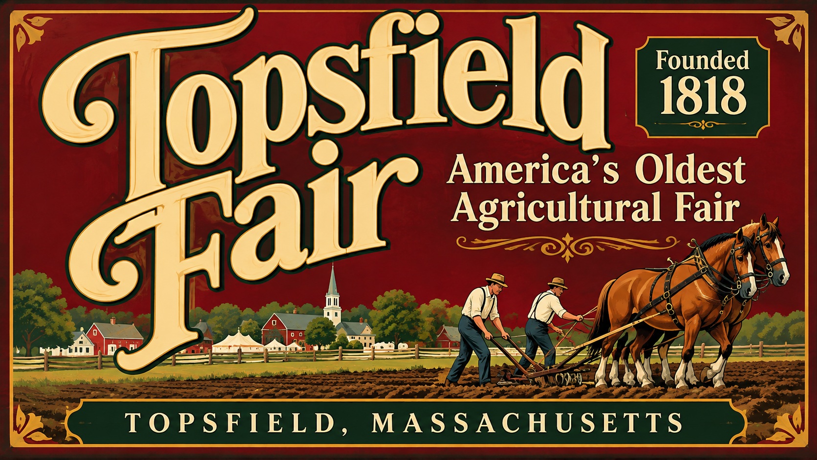 The Topsfield Fair sign at the fairgrounds in Topsfield, Massachusetts, the hero image for this guide to the Topsfield Fair and fall on the North Shore