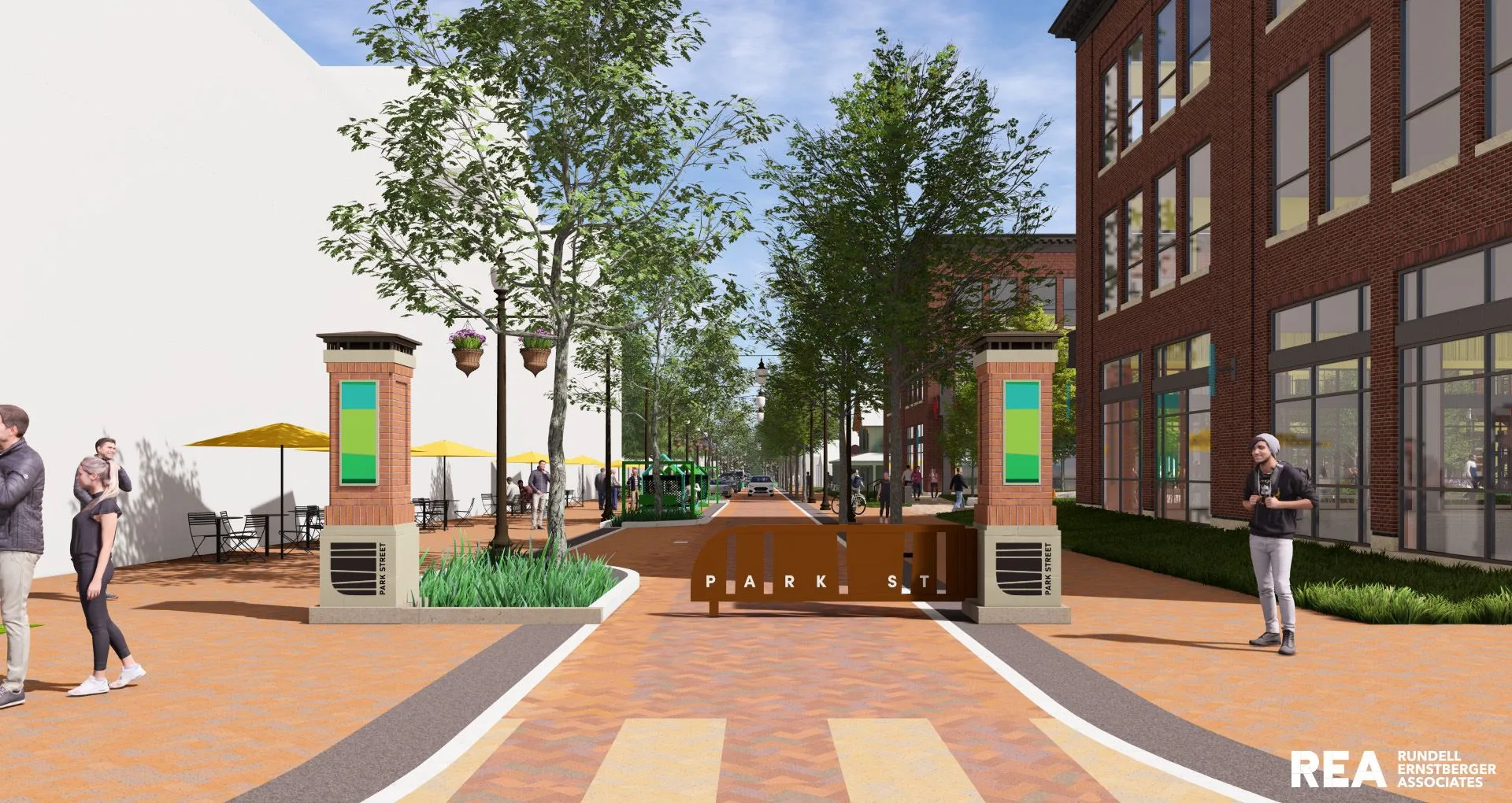 Rendering of the completed Park Street restaurant row renovation in downtown Westfield Indiana