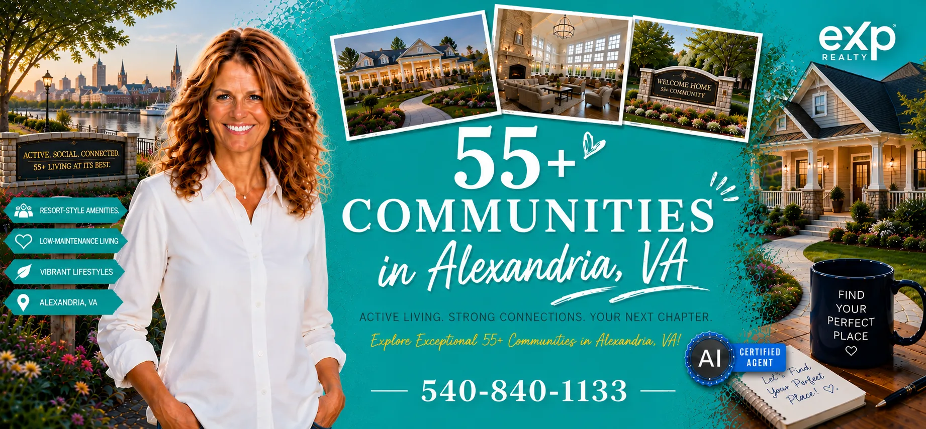 55+ active adult community in Alexandria, Virginia with modern condos and scenic views