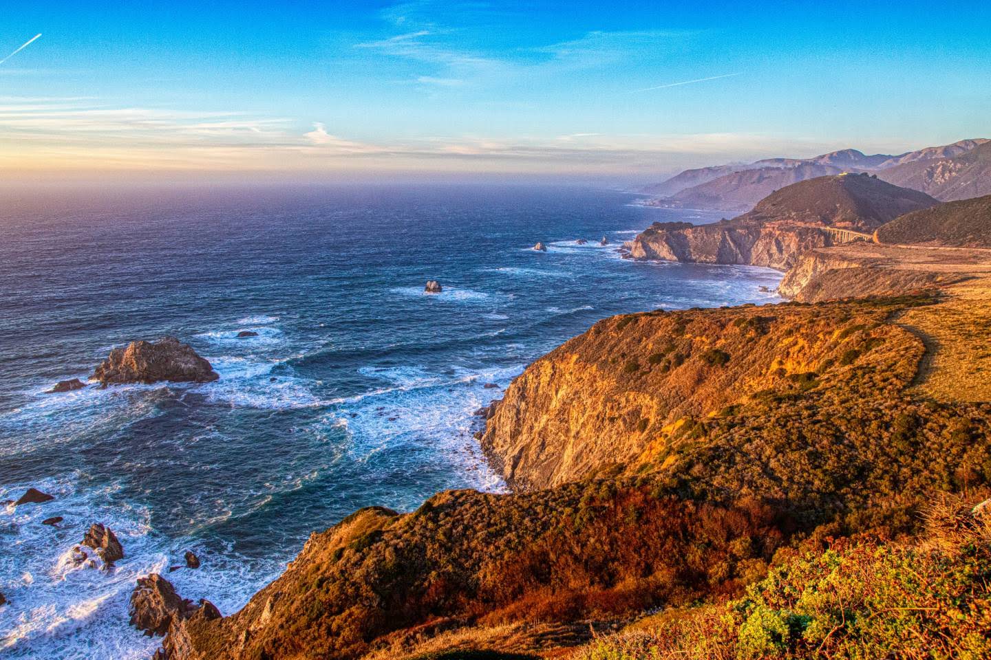 Scenic Pacific coastline cliffs and ocean view in California