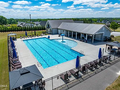 Aerial view of Portofino community pool and clubhouse