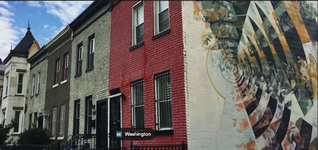 Residential street with brick row homes in Congress Heights Washington DC
