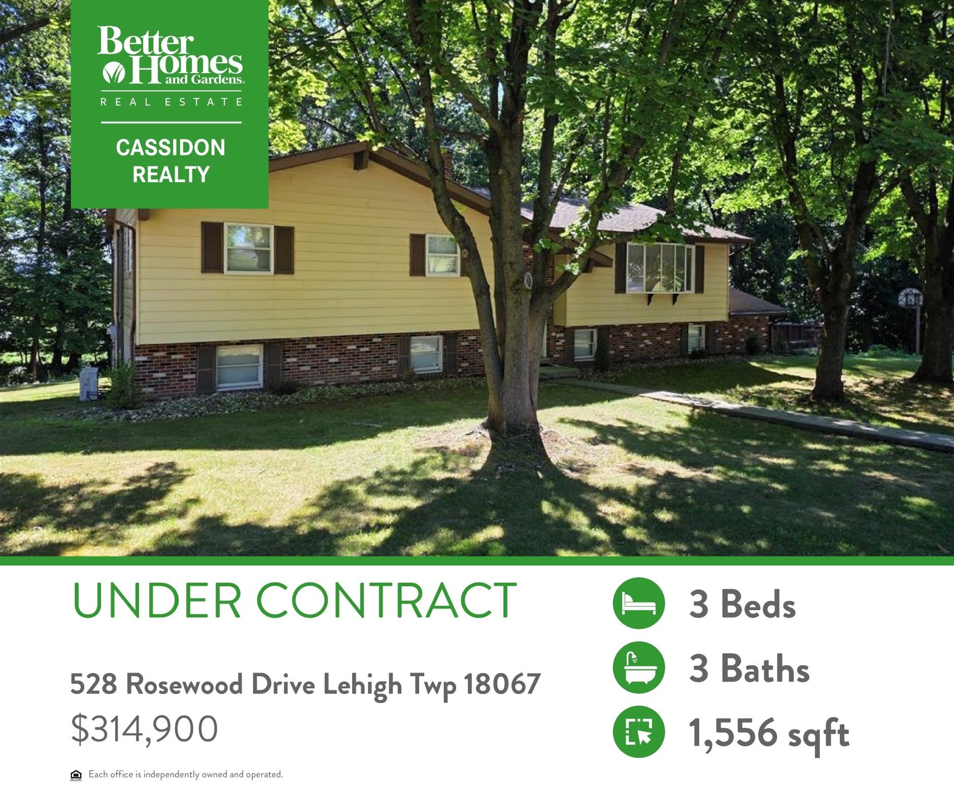 528 Rosewood Drive, Lehigh Twp — 3 Bed/3 Bath, $314,900, under contract with Tim Tepes