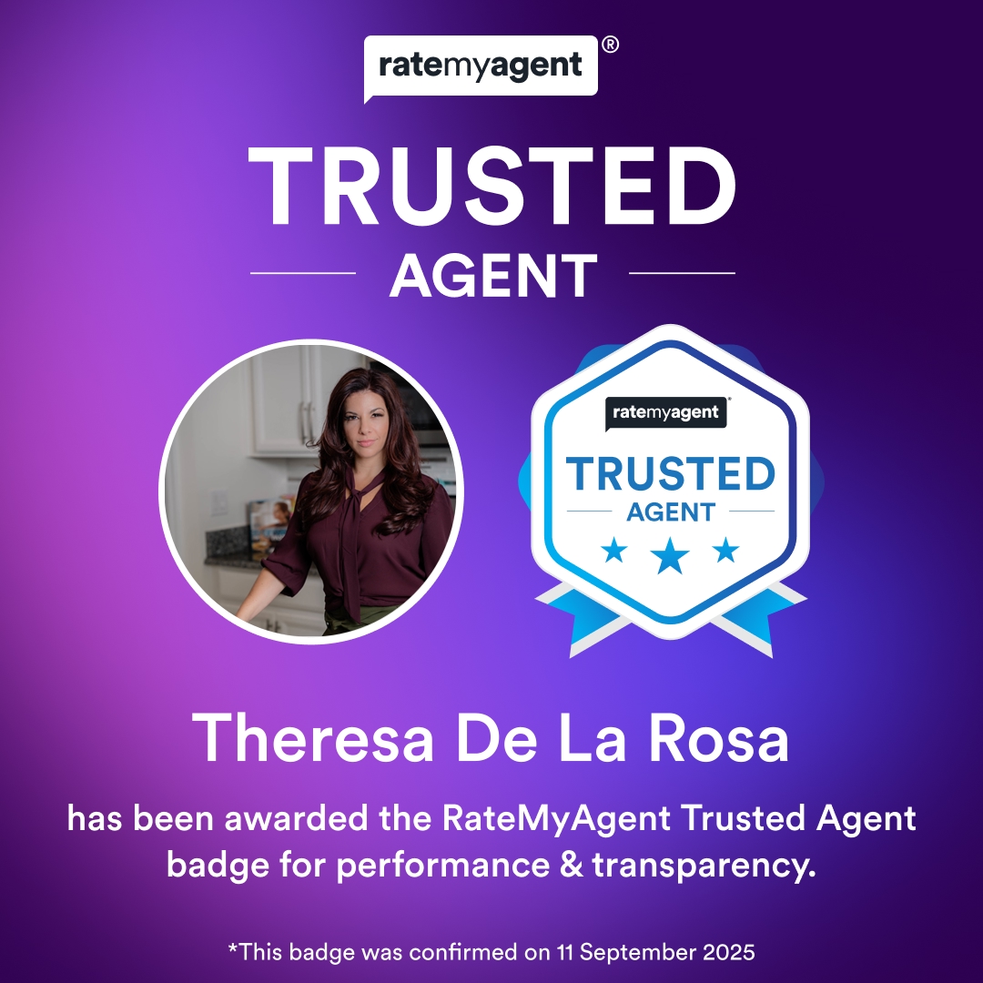 RateMyAgent Trusted Agent award for 2025, recognizing Theresa De La Rosa for trusted client service