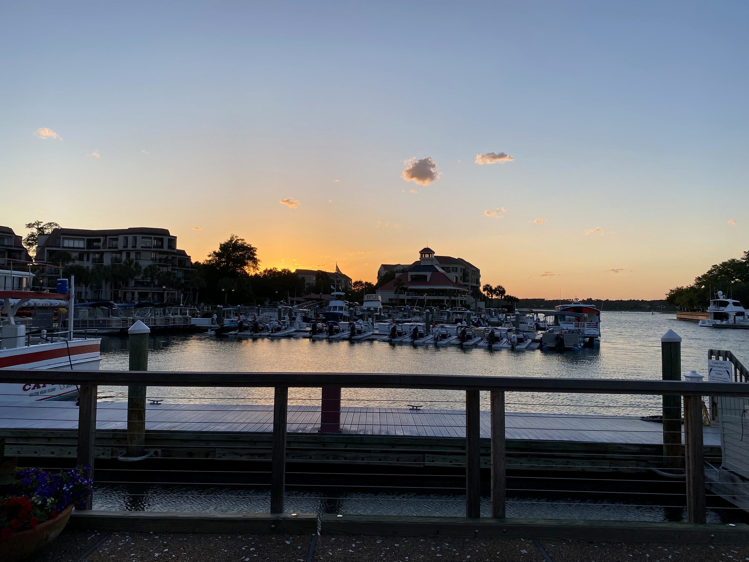A marina at sunset on Hilton Head Island