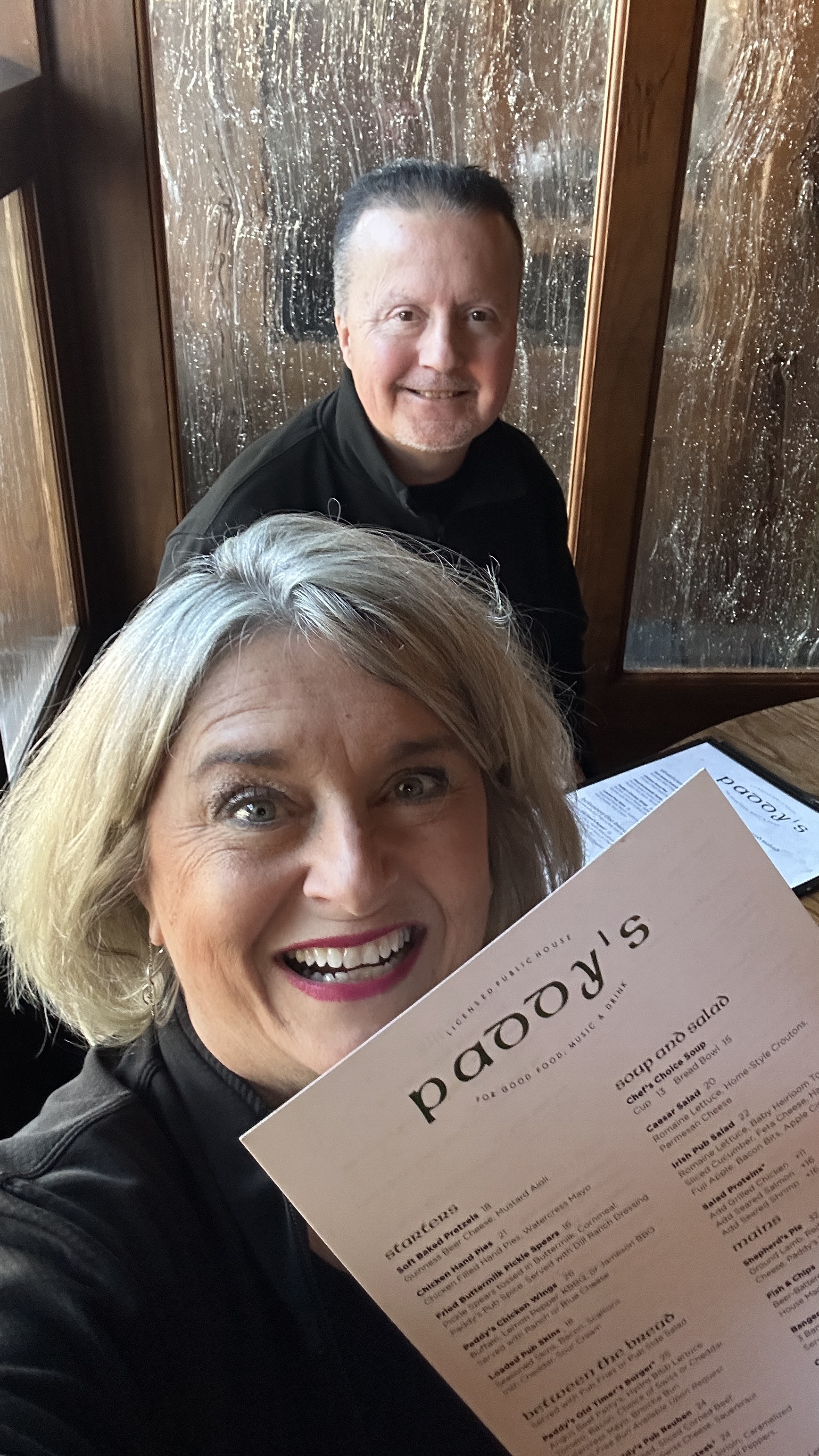 Lisa and Tim Harris enjoying a meal at Paddy's Irish Pub inside Château Élan in Braselton Georgia