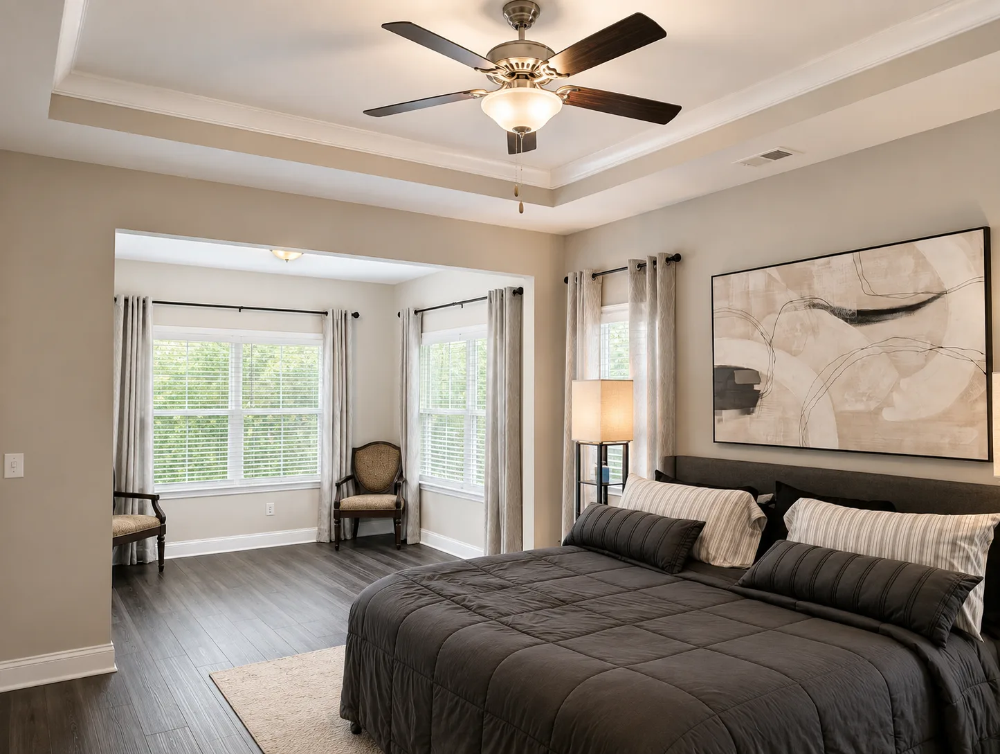Primary bedroom at 144 Boxcar Way with generous natural light and neutral finishes