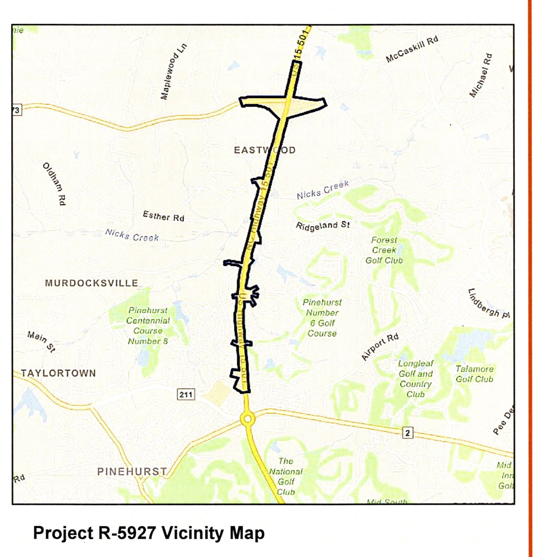 U.S. 15-501 widening project map in Moore County, sheet 1 of 2