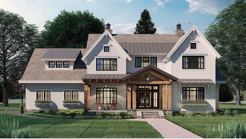Oakview 1.5-story home exterior with 3-car garage