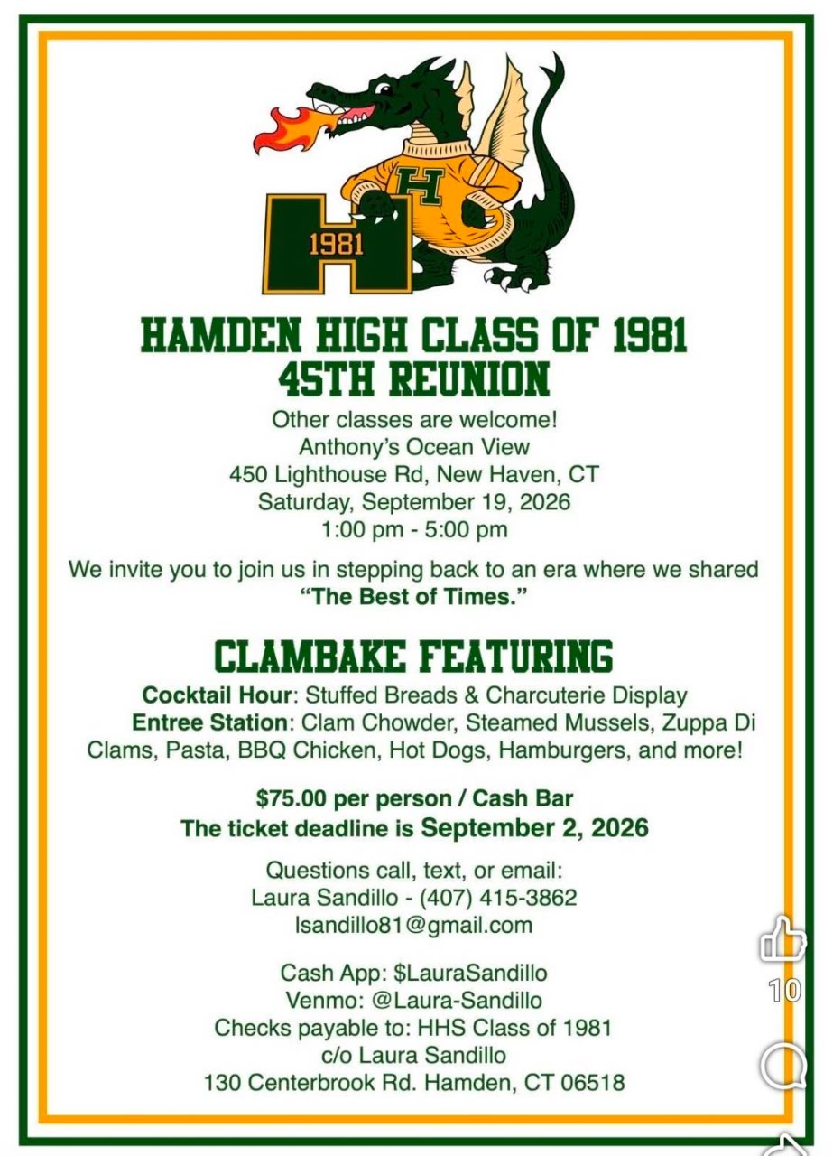 Hamden High Class of 1981 45th Reunion Clam Bake