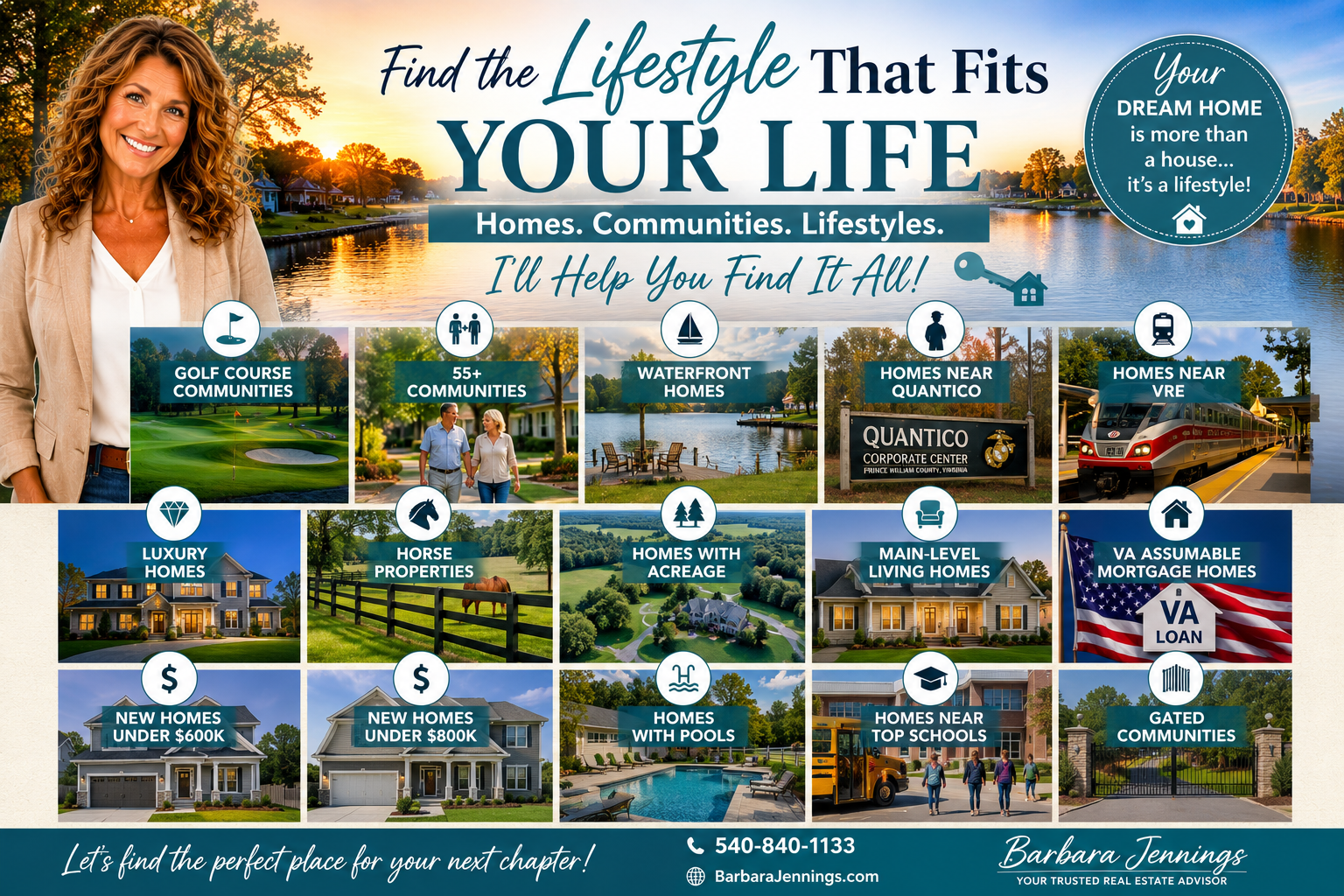 Virginia waterfront sunset — find your ideal lifestyle home with Barbara Jennings