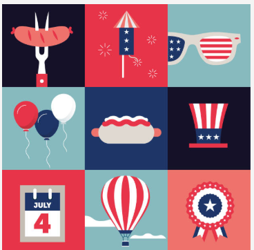 Patriotic July 4th fireworks and Independence Day celebration themed graphic