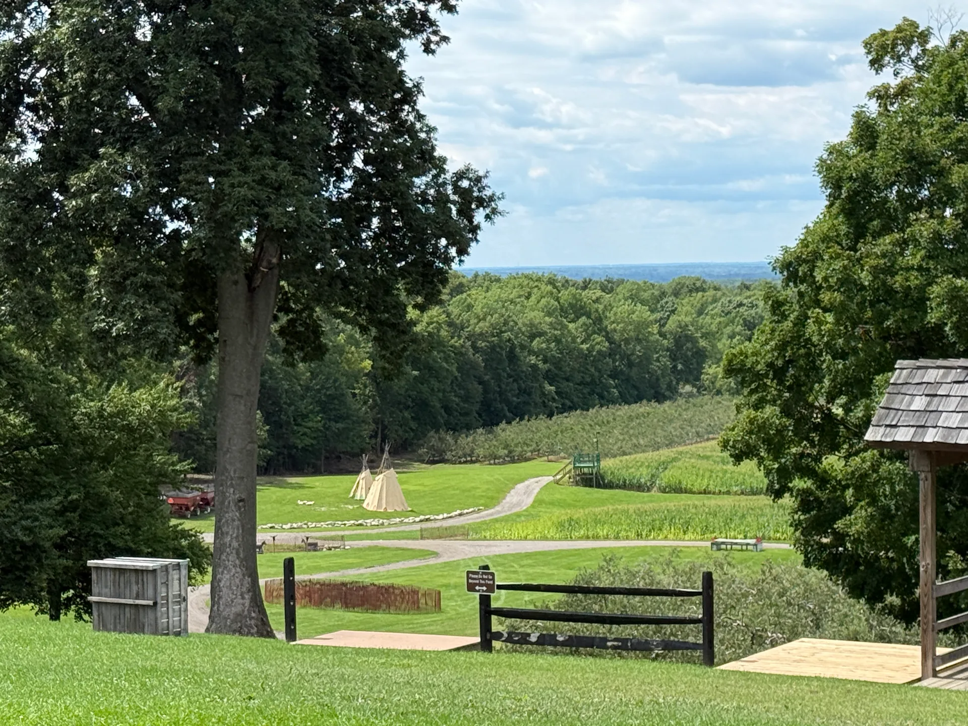 Orchard landscape with teepees at Mapleside Farms in Brunswick, Ohio