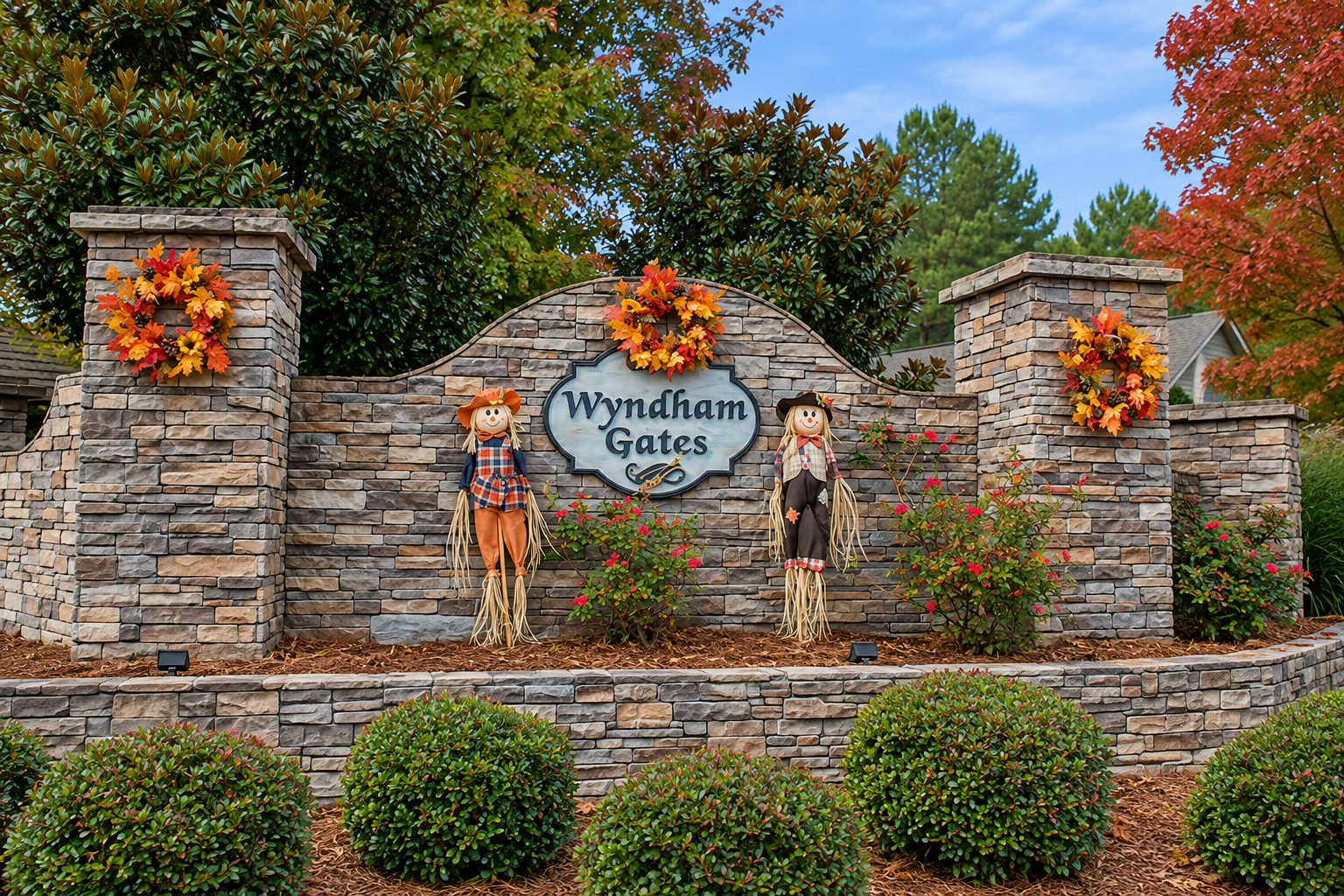 Wyndham Gates neighborhood entrance sign in Opelika, Alabama