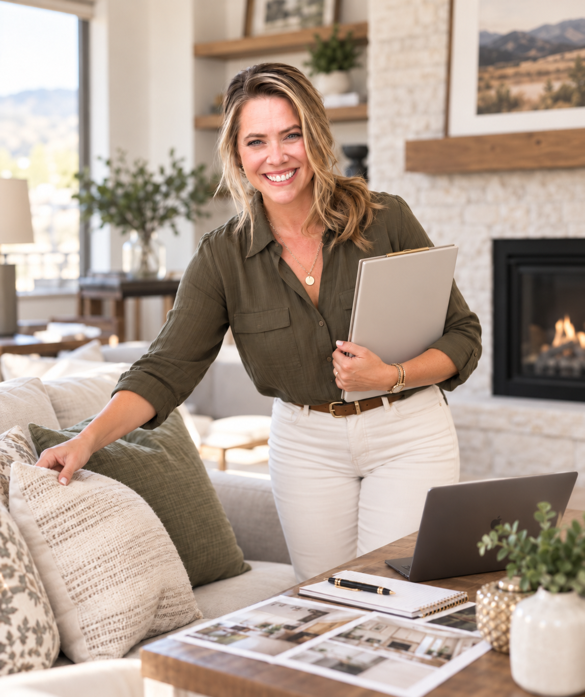 Brightly staged living room inside an Idaho home