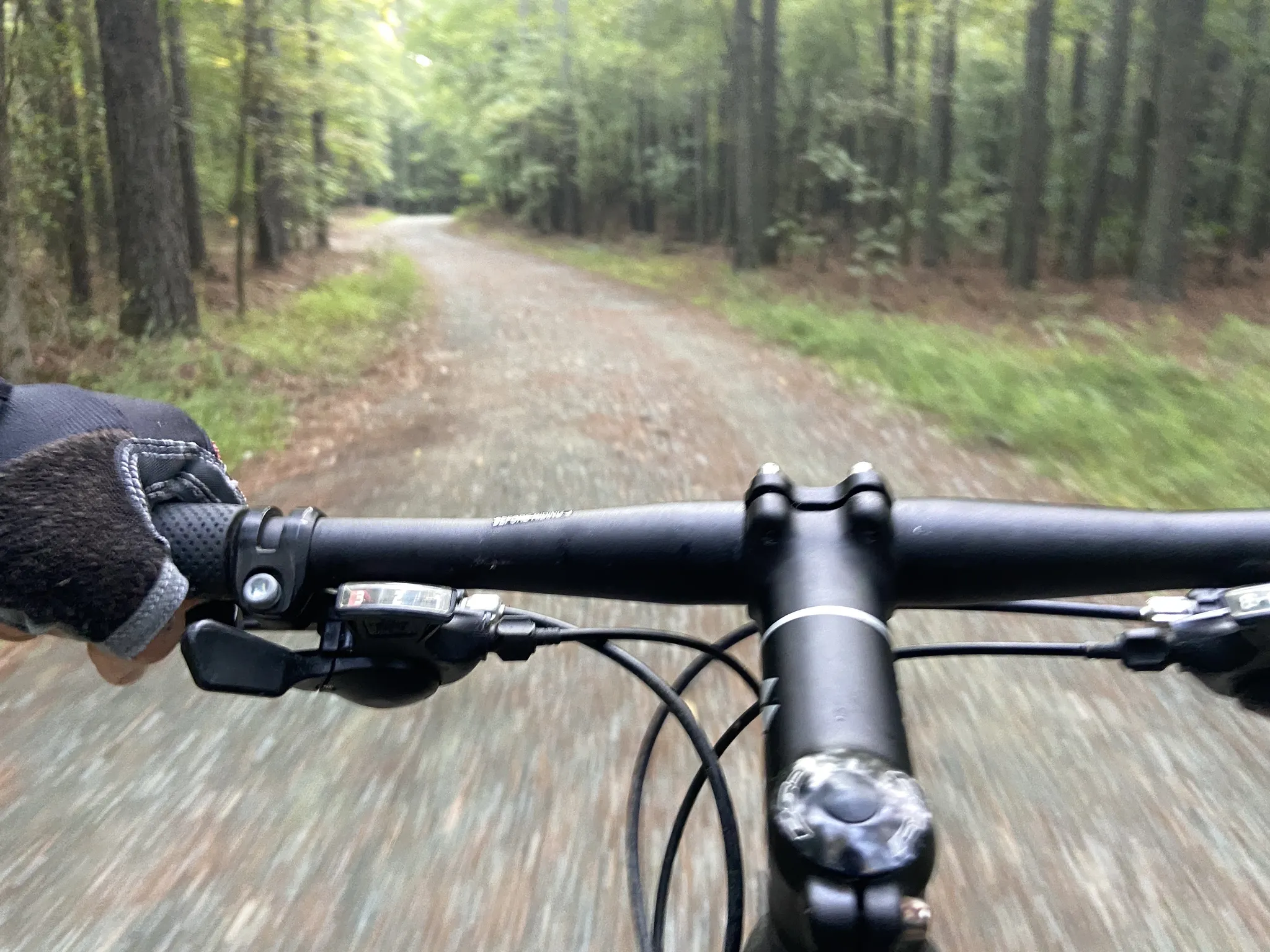 Biker on trail in wooded area near Chapel Hill NC
