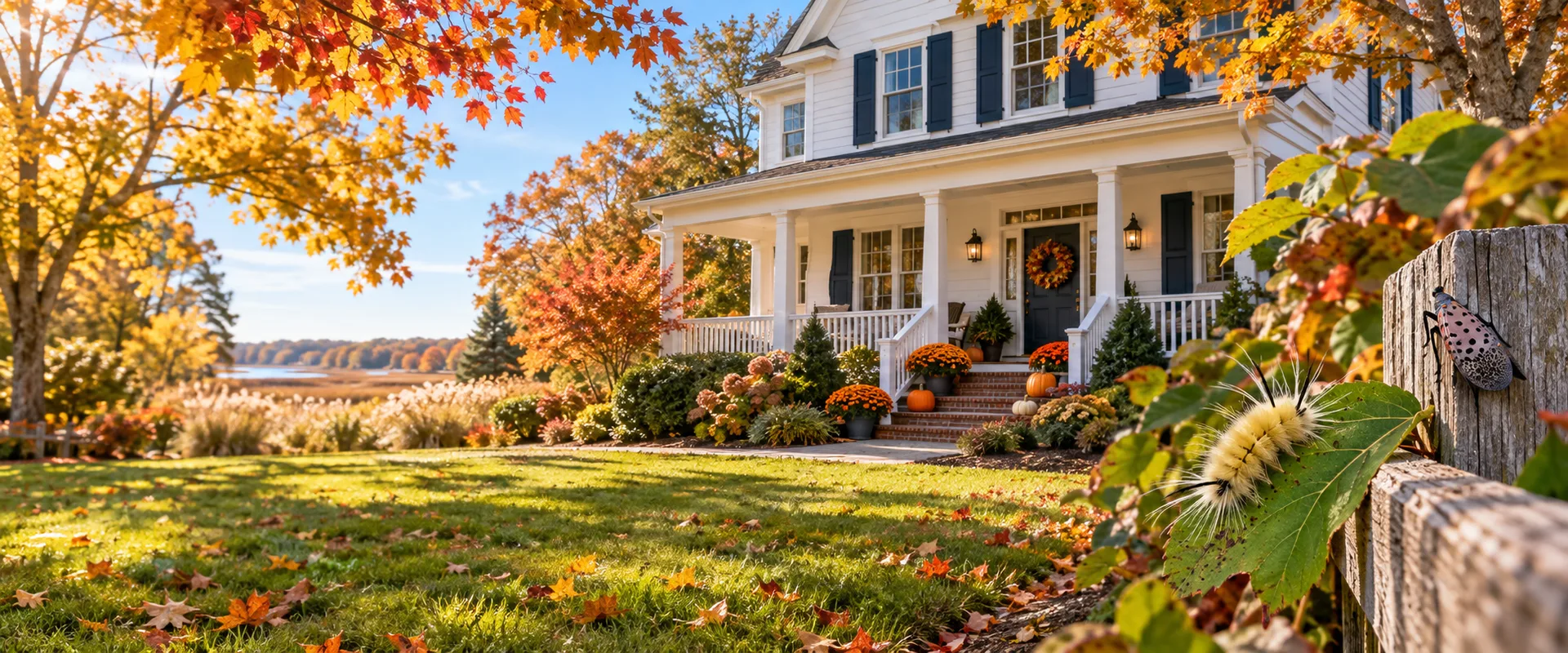 Autumn scene illustrating the fall pests South Jersey homeowners should watch for