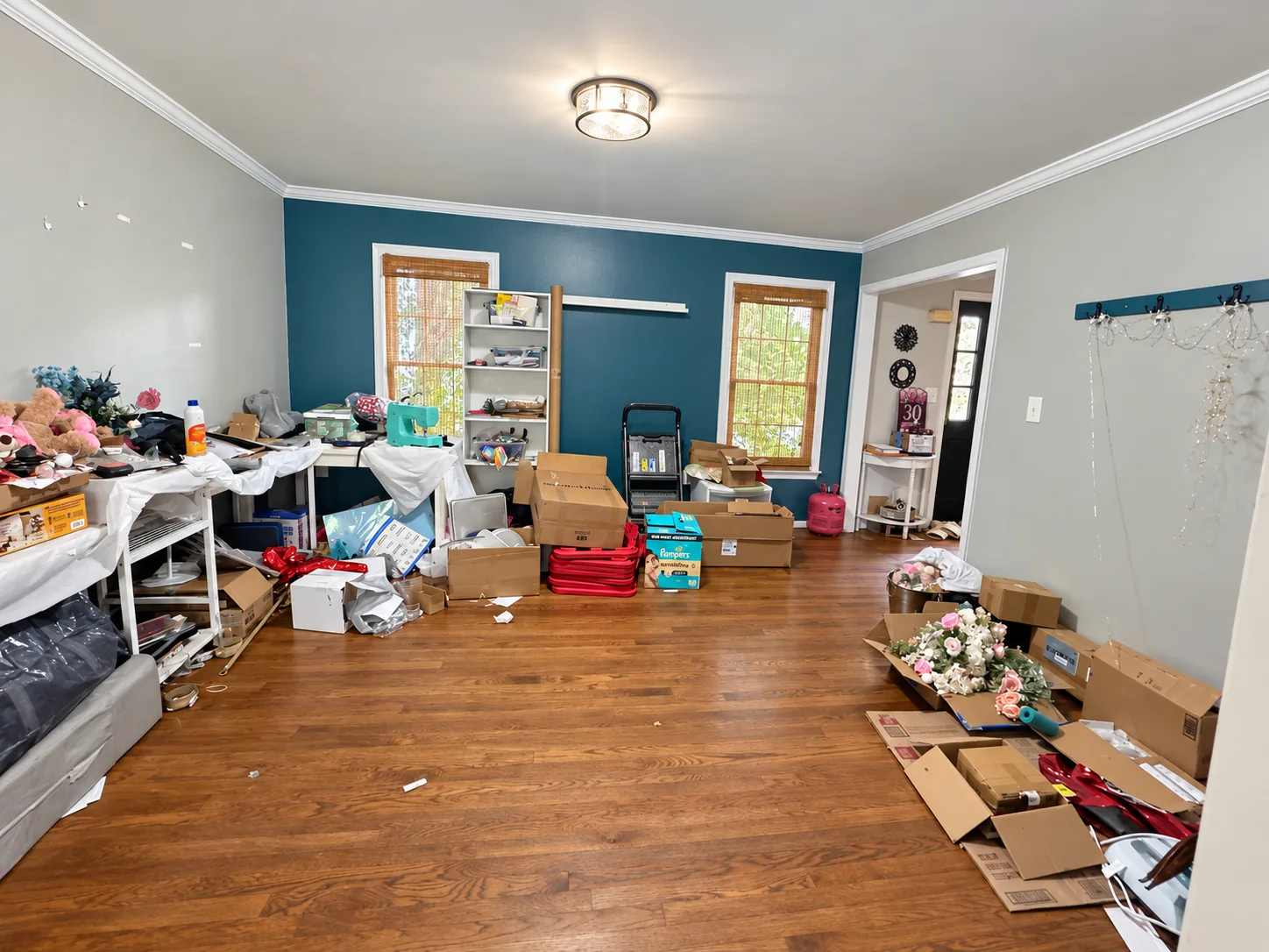 Office and storage room with boxes and shelving in the Summerwood short sale in Stafford VA