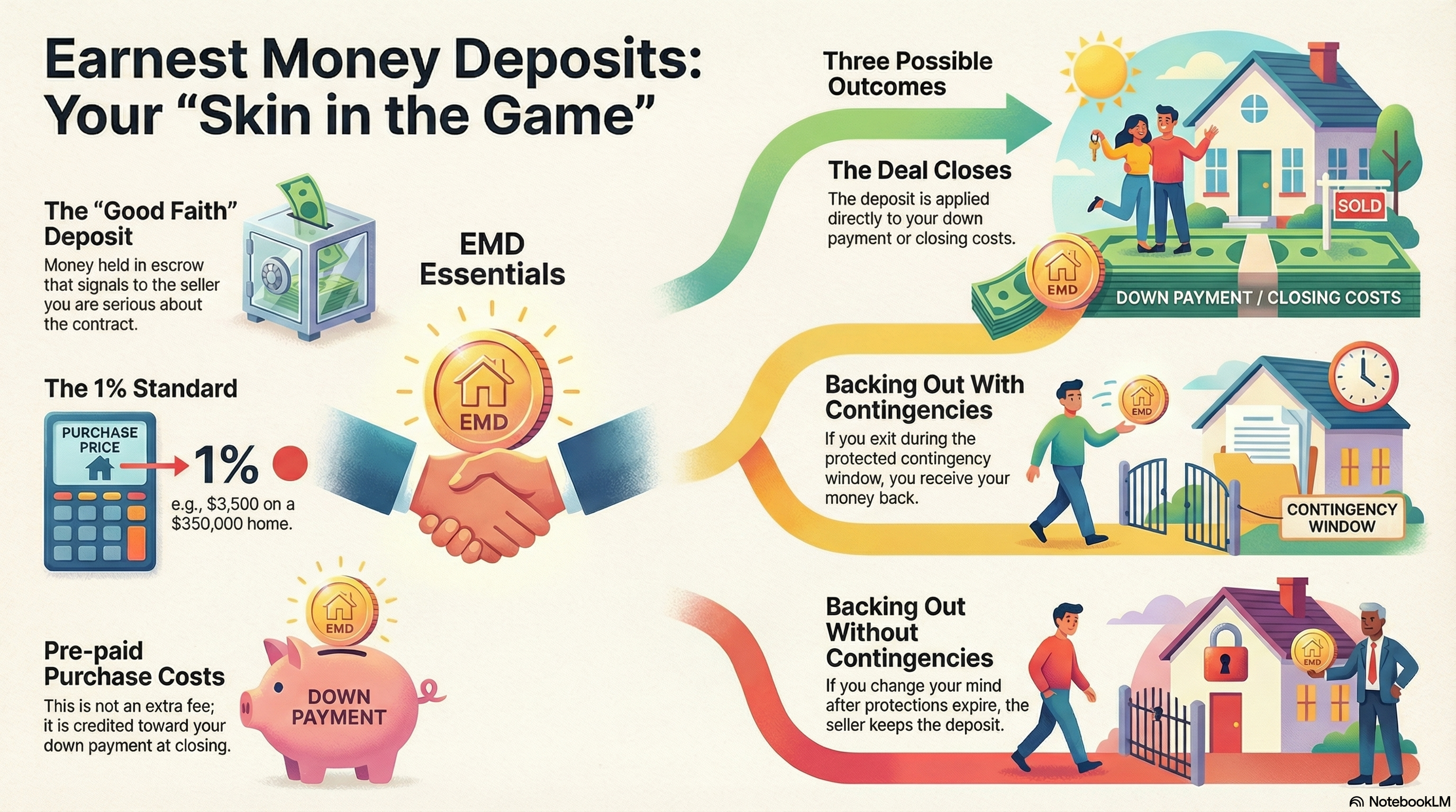 Earnest money deposit explained: the deposit that shows the seller you are serious, held in escrow until closing.