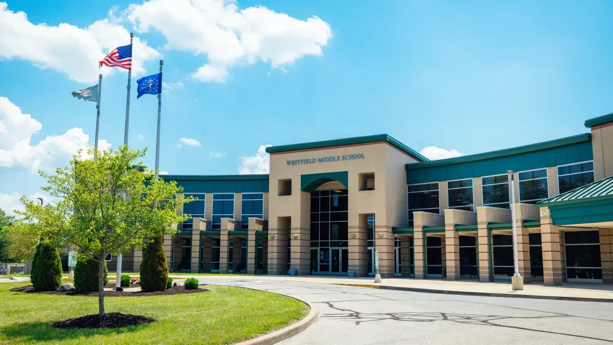 Exterior of Westfield Middle School, one of the Westfield Washington Schools serving Viking Meadows