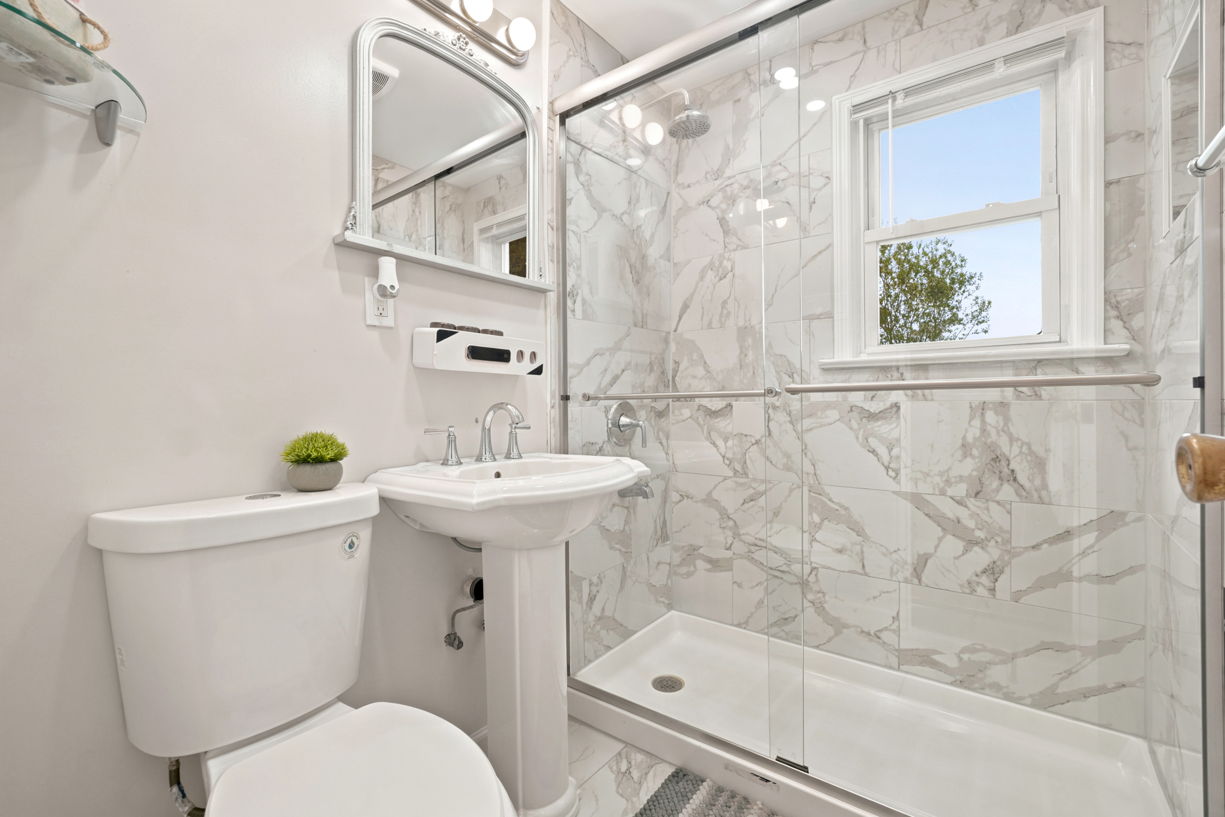 Renovated main-level bathroom at 50 Heather Ln